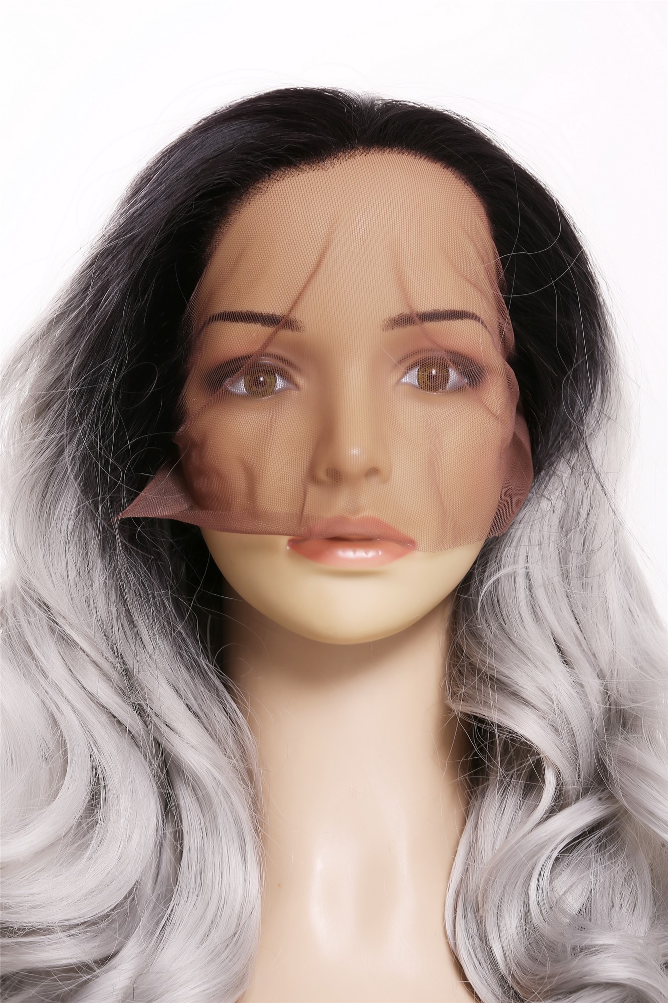 Lady wig women lace front long slightly curly ombre black grey LS-010-LF, view 6, WIG ME UP: Your Perücken Online Shop Quality Wigs, Ladies, velvet black-silver gray mix, curled, long