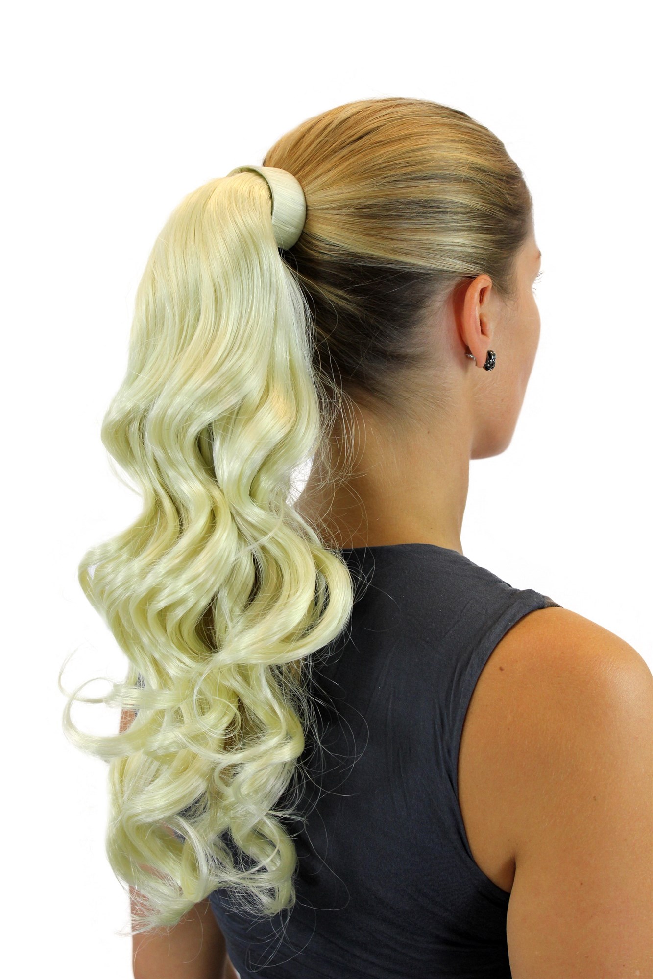ROSY-613 Hairpiece PONYTAIL with comb and snapwrap long wavy slightly curled platinum blond 18", view 2, WIG ME UP: Your Perücken Online Shop Ponytails, light blonde, wavy, shoulder-length