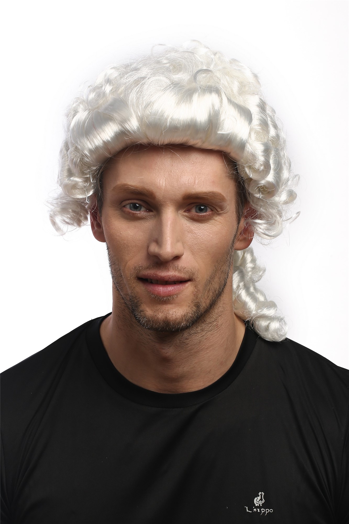 Man Gents Party Wig Halloween Fancy Dress Baroque noble aristocrat lord curls long ponytail white, view 4, WIG ME UP: Your Perücken Online Shop Party Wig, Men, White, curled, shoulder-length