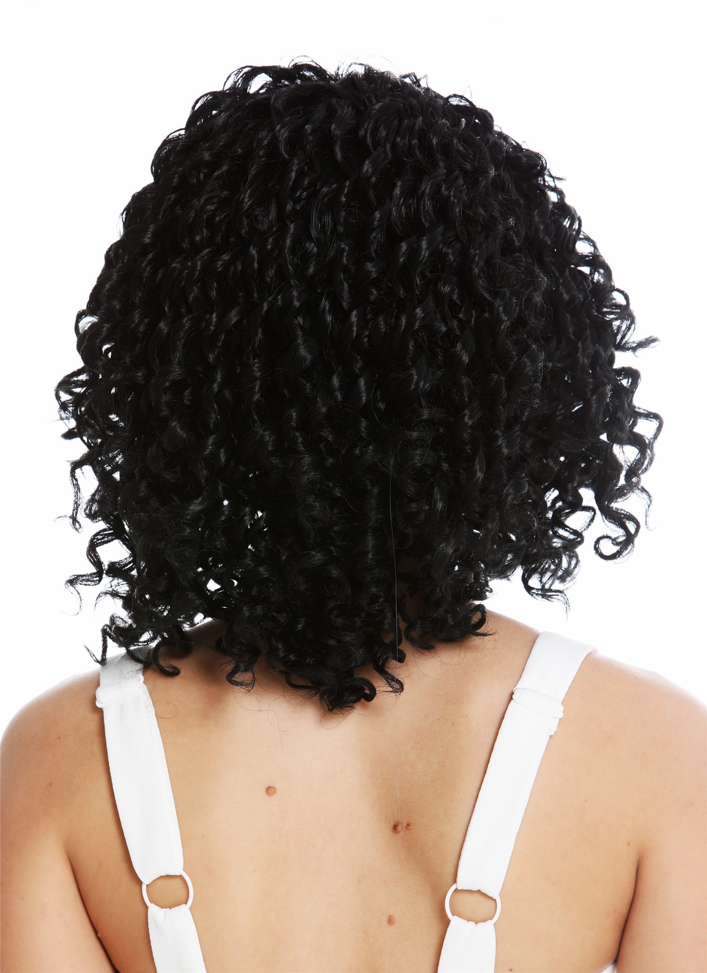 hochwertige Qualitätsperücken, Perücke Voluminös Locken Karibik Schwarz YZF-7283A-1, Ansicht 4, WIG ME UP: Ihr Perücken Online Shop lockige Tressen-Perücke Schwarz schulterlange Haare für Damen