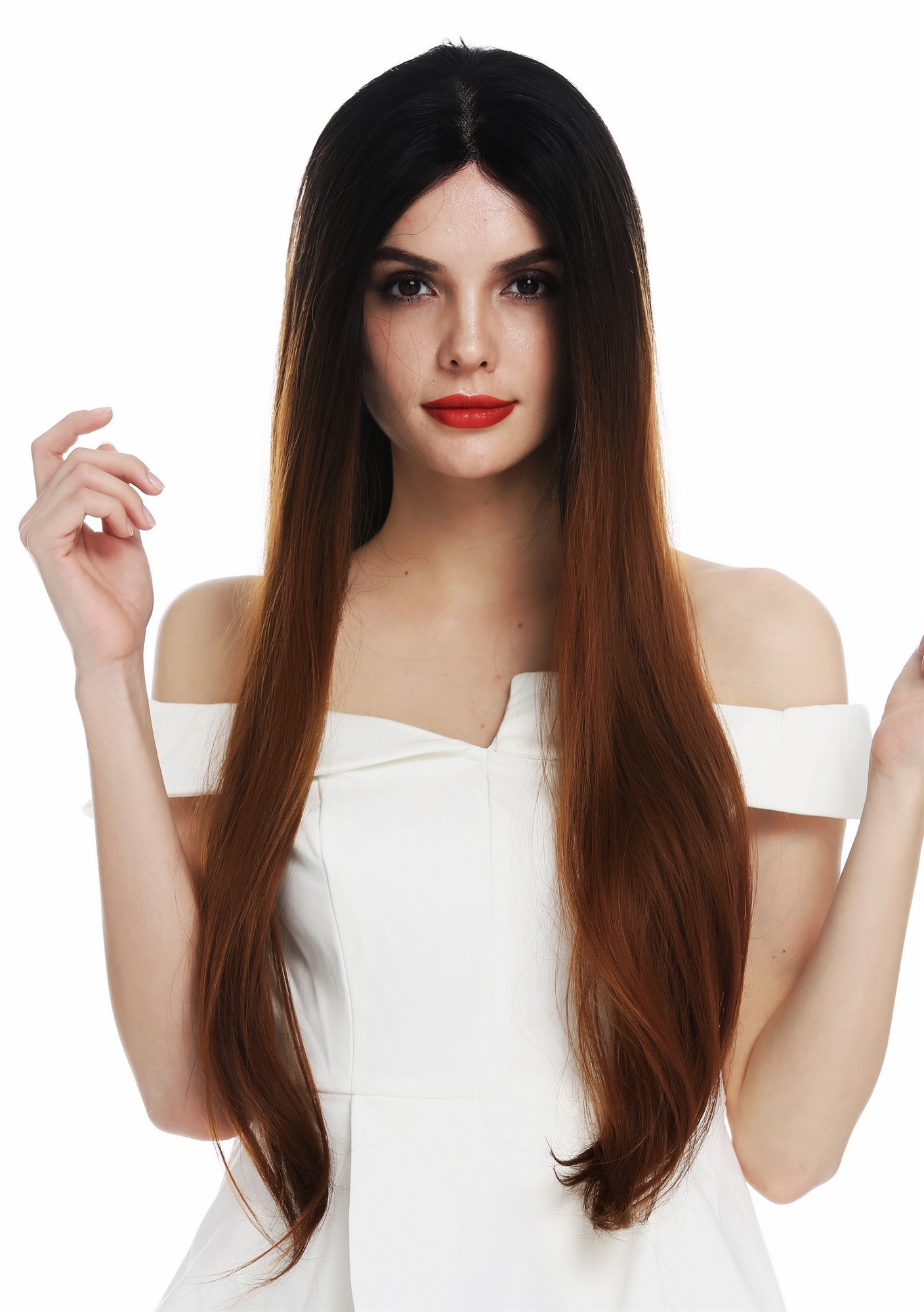 Lady wig lace front monofilament long sleek black copper brown ombre DW2730-MF, view 2, WIG ME UP: Your Perücken Online Shop Quality Wigs, Ladies, brown-black mix, straight, very long