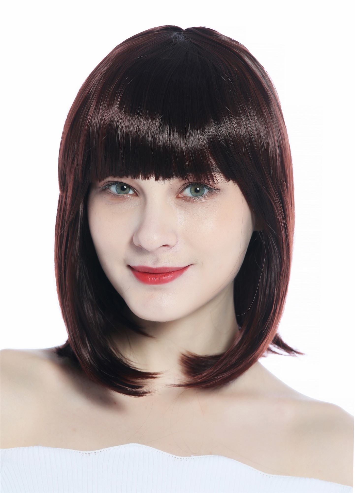 Wig Ladies Women Halloween longbob short bangs smooth mahogany brown CW-052, view 5, WIG ME UP: Your Perücken Online Shop Party Wig, Ladies, Mahogany, straight, shoulder-length