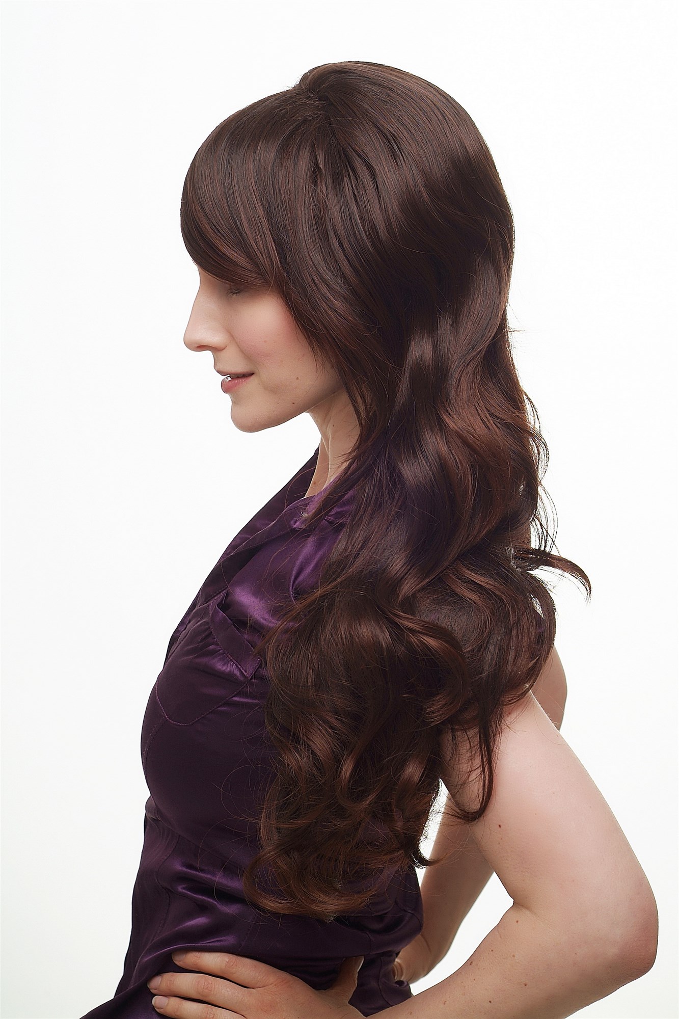 hochwertige Qualitätsperücken, Perücke toupiert 60ies Retro Mahagoni H9149-2T33, Ansicht 4, WIG ME UP: Ihr Perücken Online Shop wellige Tressen-Perücke Braun lange Haare für Damen