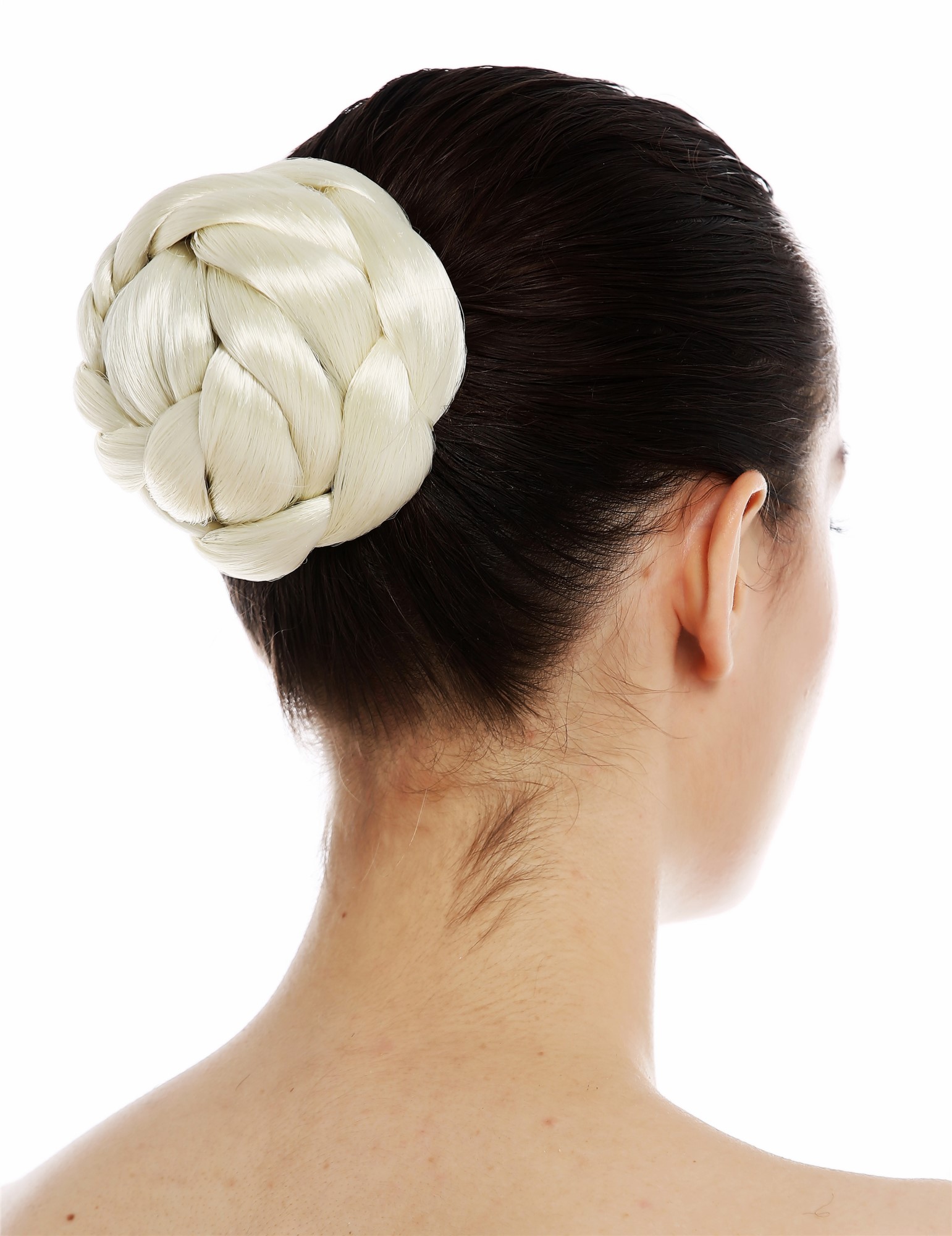 Dutt Haardutt Haarknoten Chignon aufwendig geflochten Lichtblond Platinblond HYD-0046-613, Vorderansicht, WIG ME UP: Ihr Perücken Online Shop geflochtener Dutt Haarteil Platinblond