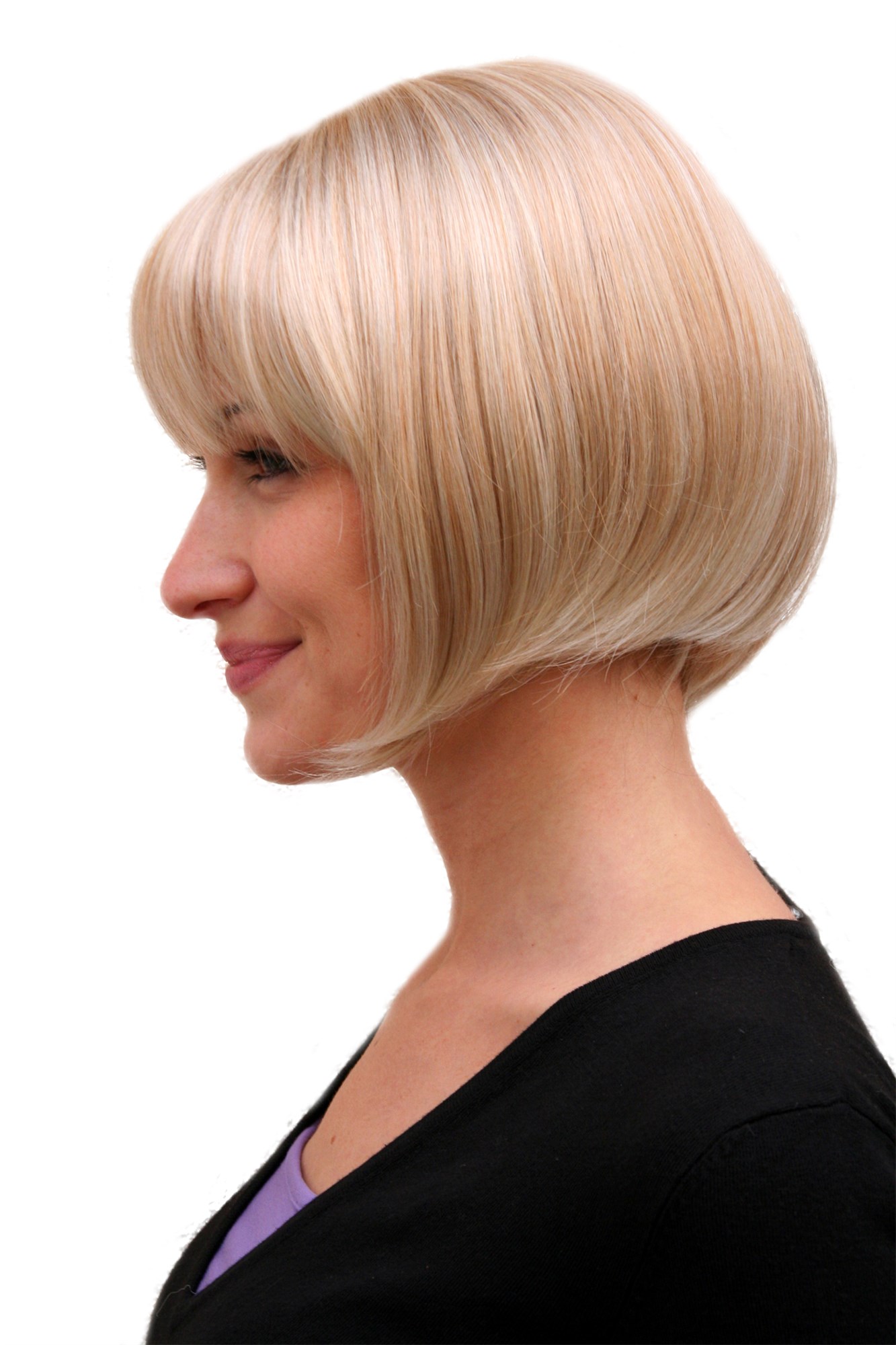 hochwertige Qualitätsperücken, WIG ME UP - Sexy Bob, Perücke, gerader Pony 703-1, Ansicht 3, WIG ME UP: Ihr Perücken Online Shop glatte Tressen-Perücke mit Kopfhaut-Imitat verschiedene Farben kurze Haare für Damen