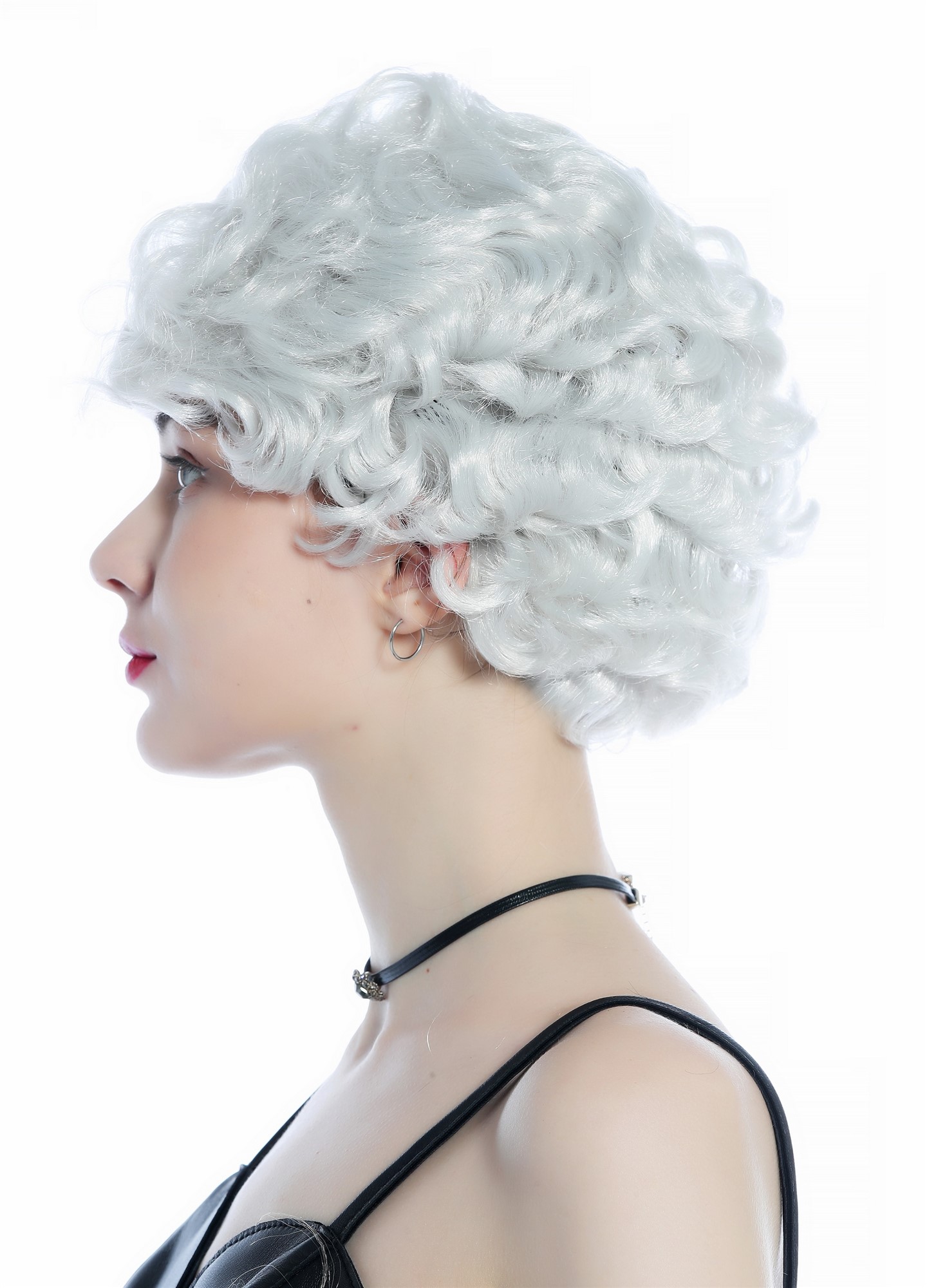 Wig Halloween Women Men short white grey wavy curled grandma grandpa 215223, view 3, WIG ME UP: Your Perücken Online Shop Party Wig, Ladies, silver-white, curled, short