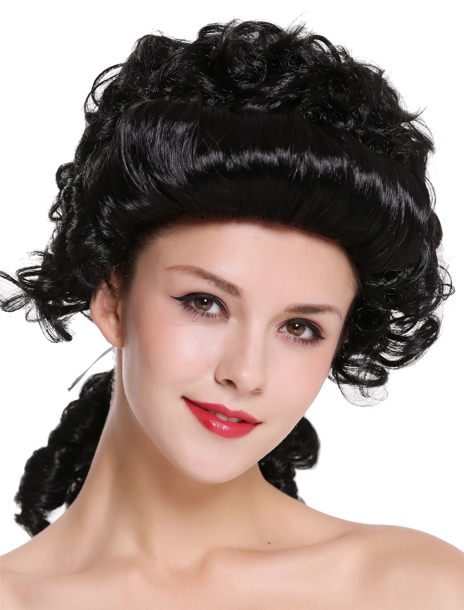 Man Lady Party Wig Baroque noble aristocrat lord curls long ponytail black 91019, view 7, WIG ME UP: Your Perücken Online Shop Party Wig, Men, Black, curled, shoulder-length