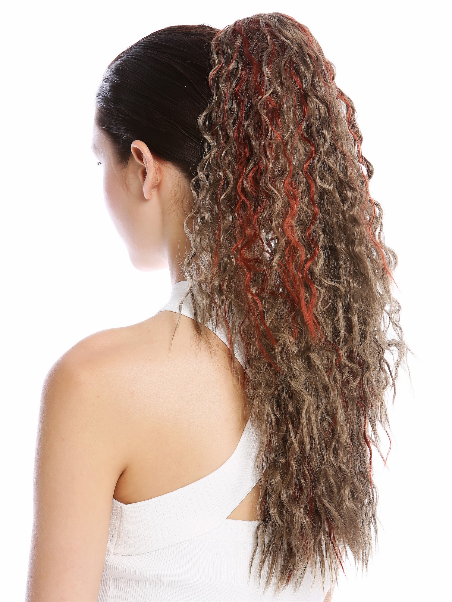 Ponytail very long voluminous curled kinked Caribbean style kinks black red N461, view 2, WIG ME UP: Your Perücken Online Shop Ponytails, brown-red mix, curled, long