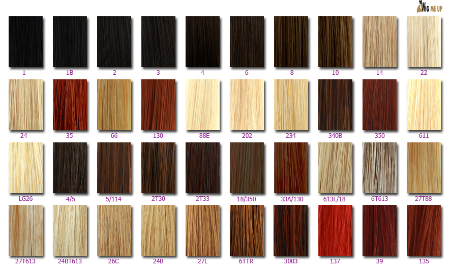 A small color palette with a color selection of color codes of the different wig hair colors A small color palette with a color selection of color codes of the different wig hair colors