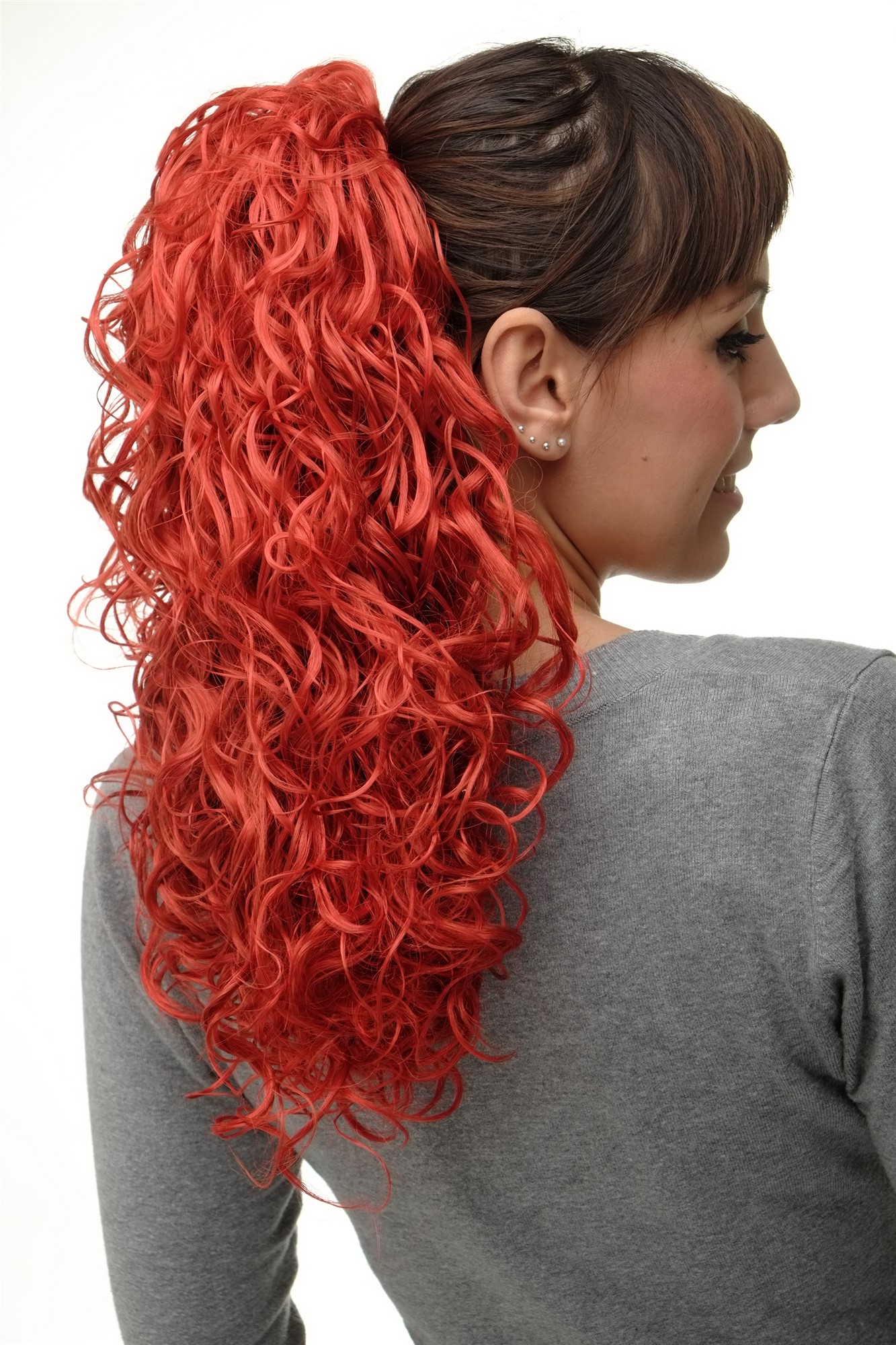 Hairpiece Ponytail with 2 combs/clips & elastic draw string long full curls voluminous bright red, view 5, WIG ME UP: Your Perücken Online Shop Ponytails, red mix, curled, shoulder-length