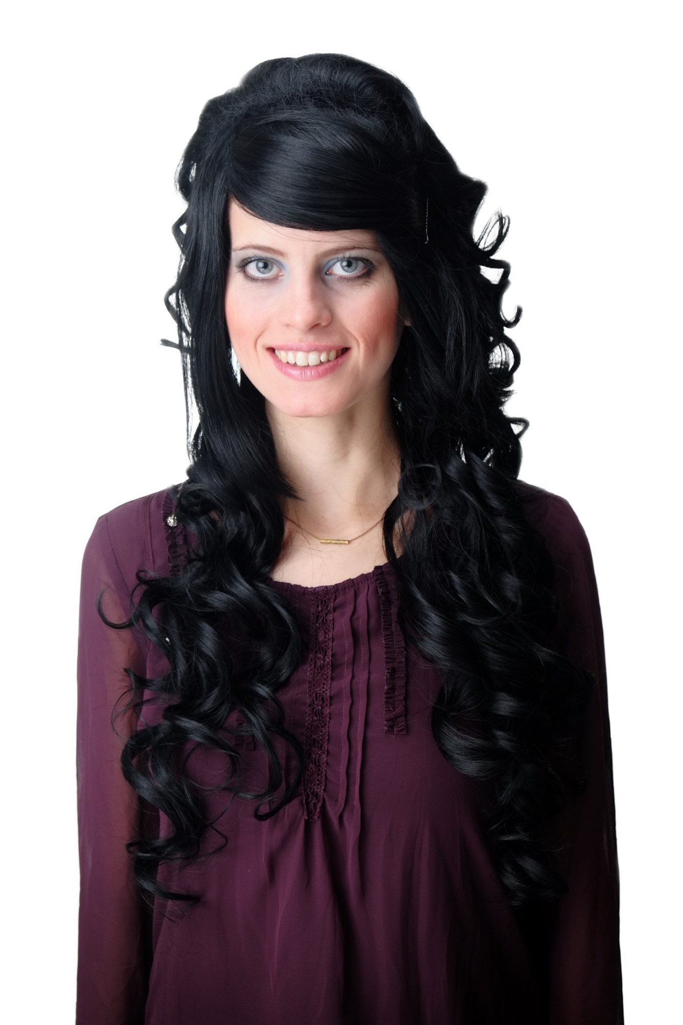 hochwertige Qualitätsperücken, Perücke Lang Scheitel Locken Schwarz F2558-1, Vorderansicht, WIG ME UP: Ihr Perücken Online Shop lockige Tressen-Perücke Schwarz lange Haare für Damen