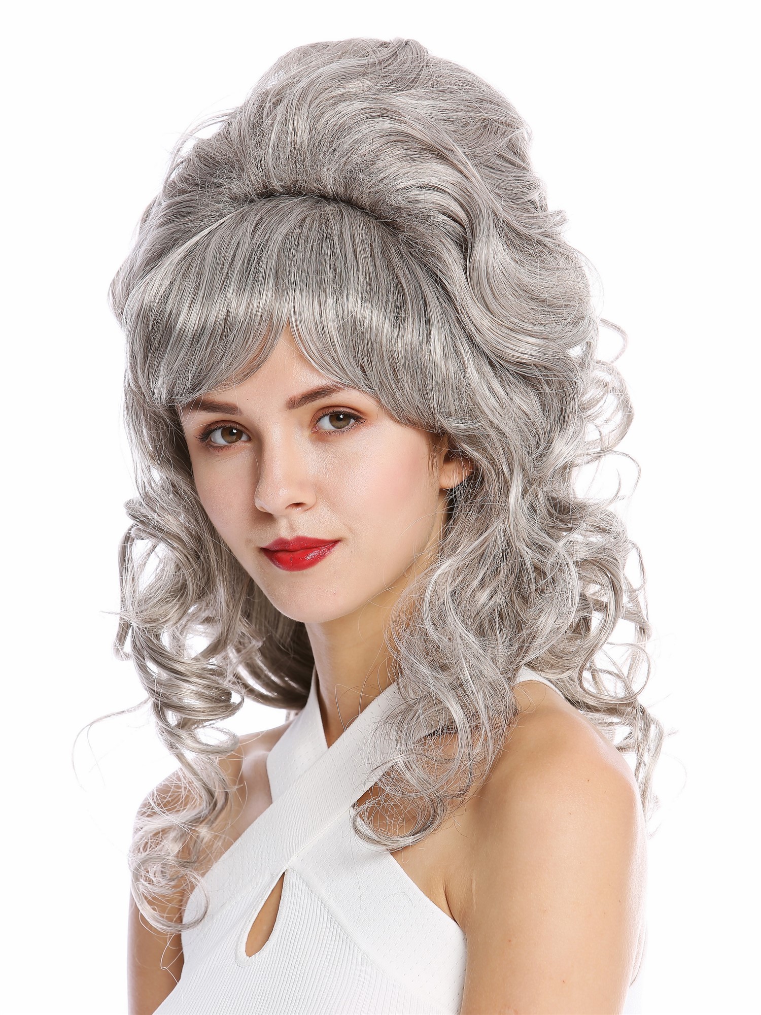 Quality Wigs, Ladies, silver gray with a small amount of black, curled, long