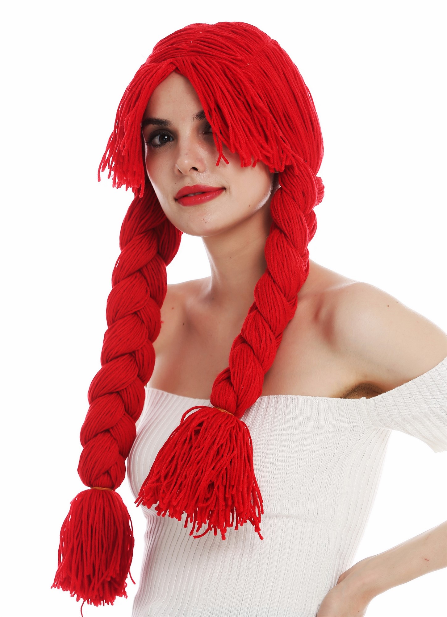 Party Wig, Ladies, fire red, Braided, long