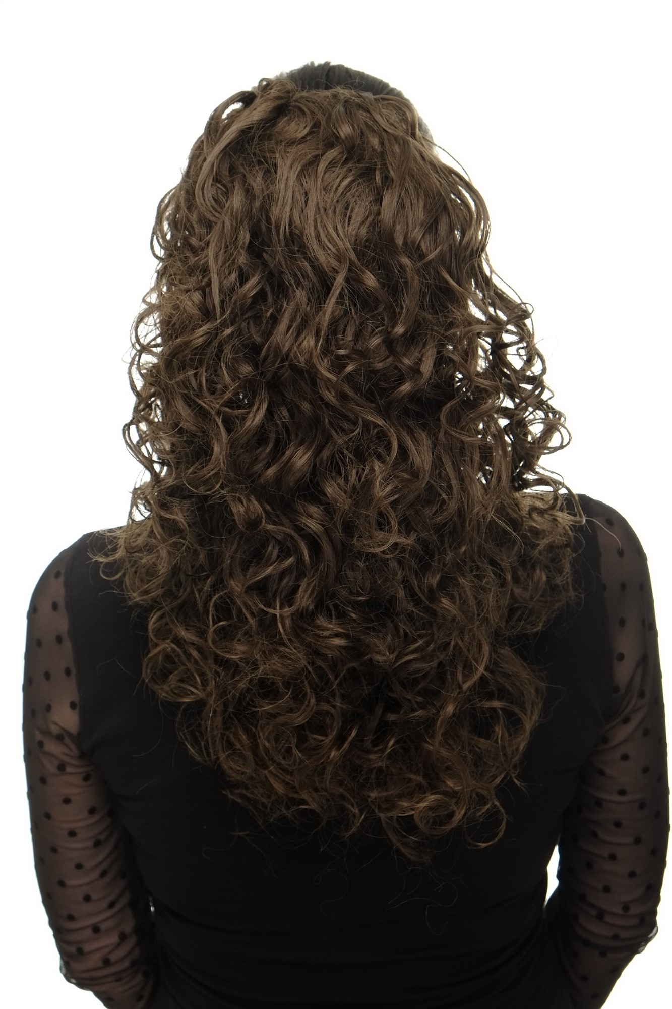 Hairpiece Ponytail with 2 combs/clips & elastic draw string long full curls voluminous medium brown, front view, WIG ME UP: Your Perücken Online Shop Ponytails, medium ash brown, curled, shoulder-length