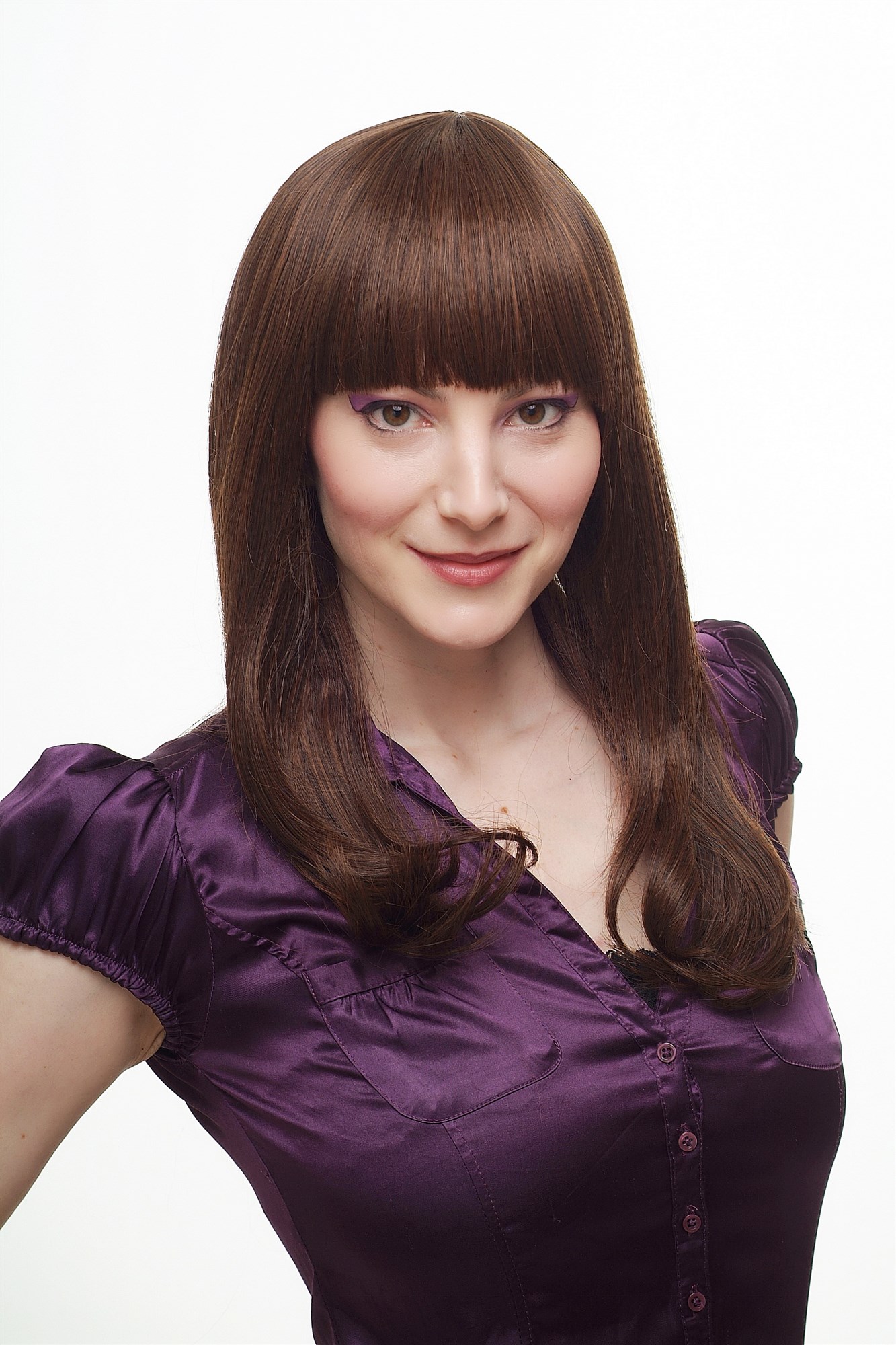 Lady  Wig shoulder length long straight sexy fringe dark brown mix chestnut mahogani 50 cm, view 5, WIG ME UP: Your Perücken Online Shop Quality Wigs, Ladies, black-brown-copper brown, straight, long