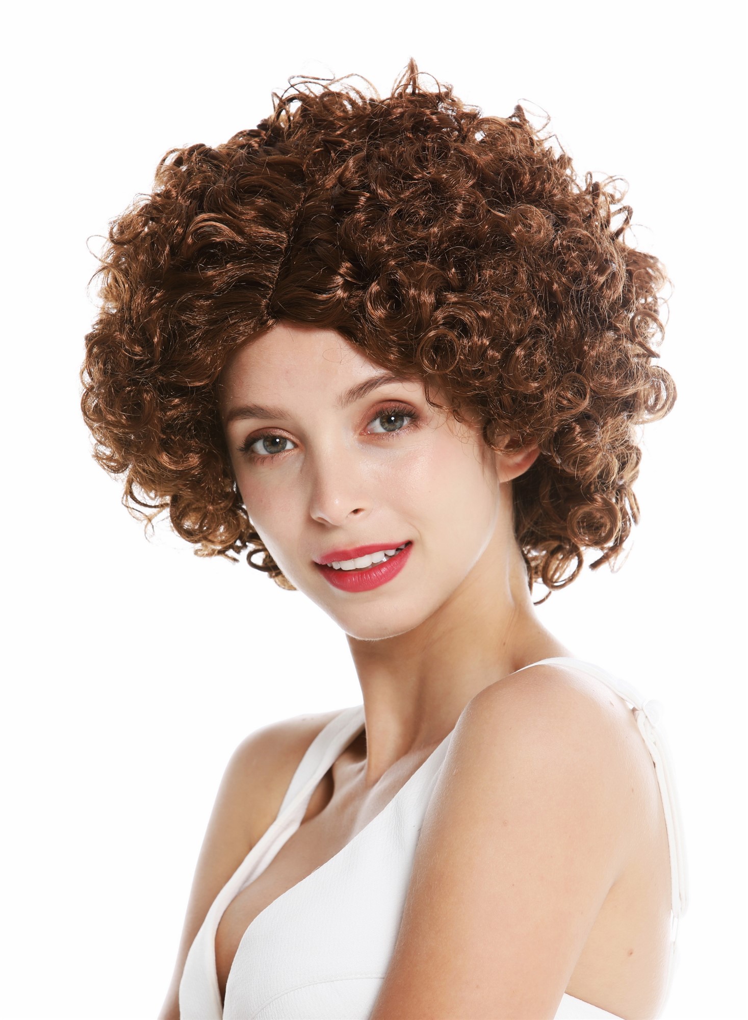 Women's party wig carnival funky 60's 70's funk afro middle parting brown DH1101, view 3, WIG ME UP: Your Perücken Online Shop Party Wig, Ladies, medium brown, curled, short