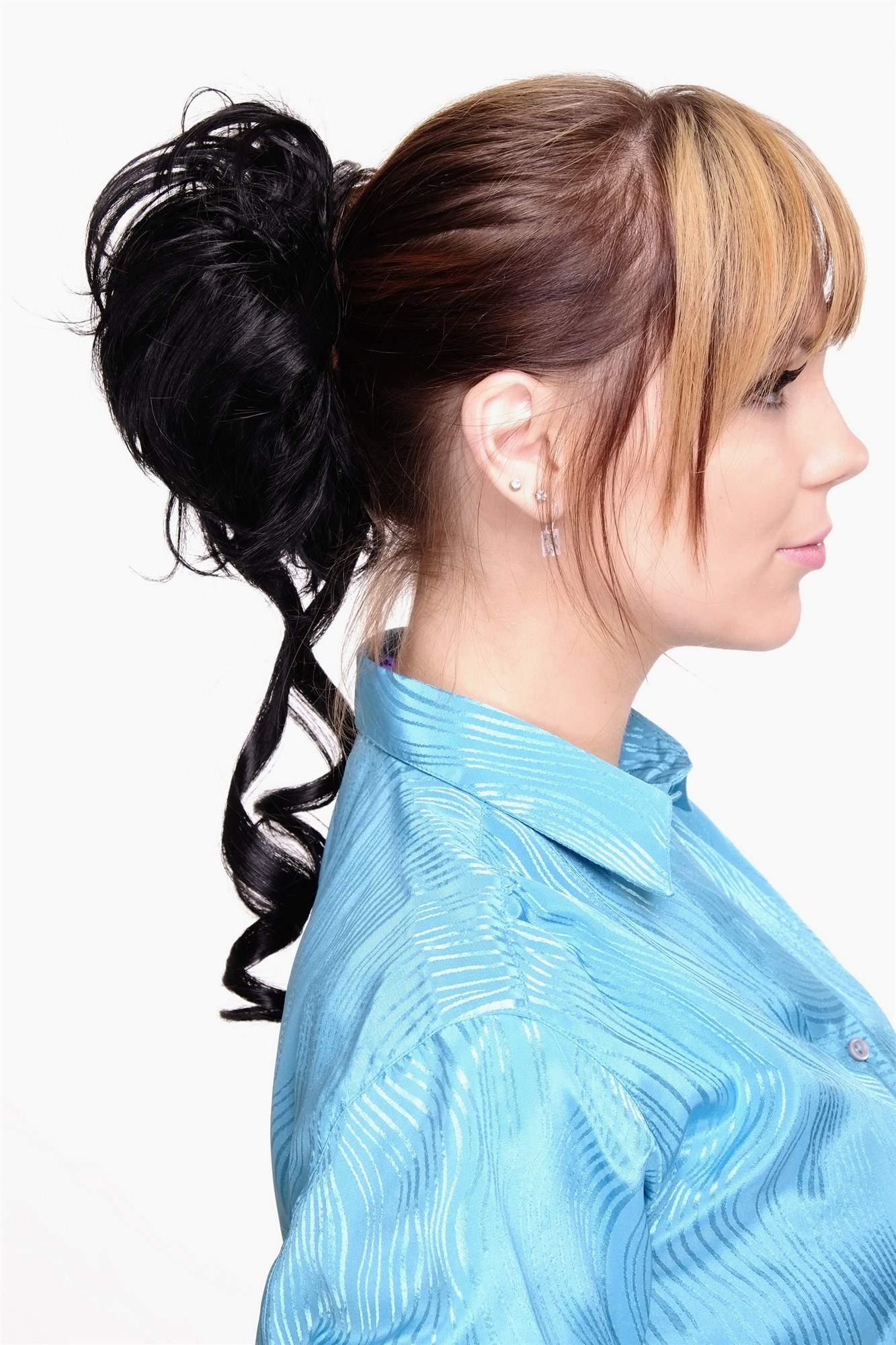 Hair Piece baroque voluminous wild curled scrunchy comb black YZF-3072HT, view 2, WIG ME UP: Your Perücken Online Shop Ponytails, Black, curled, shoulder-length