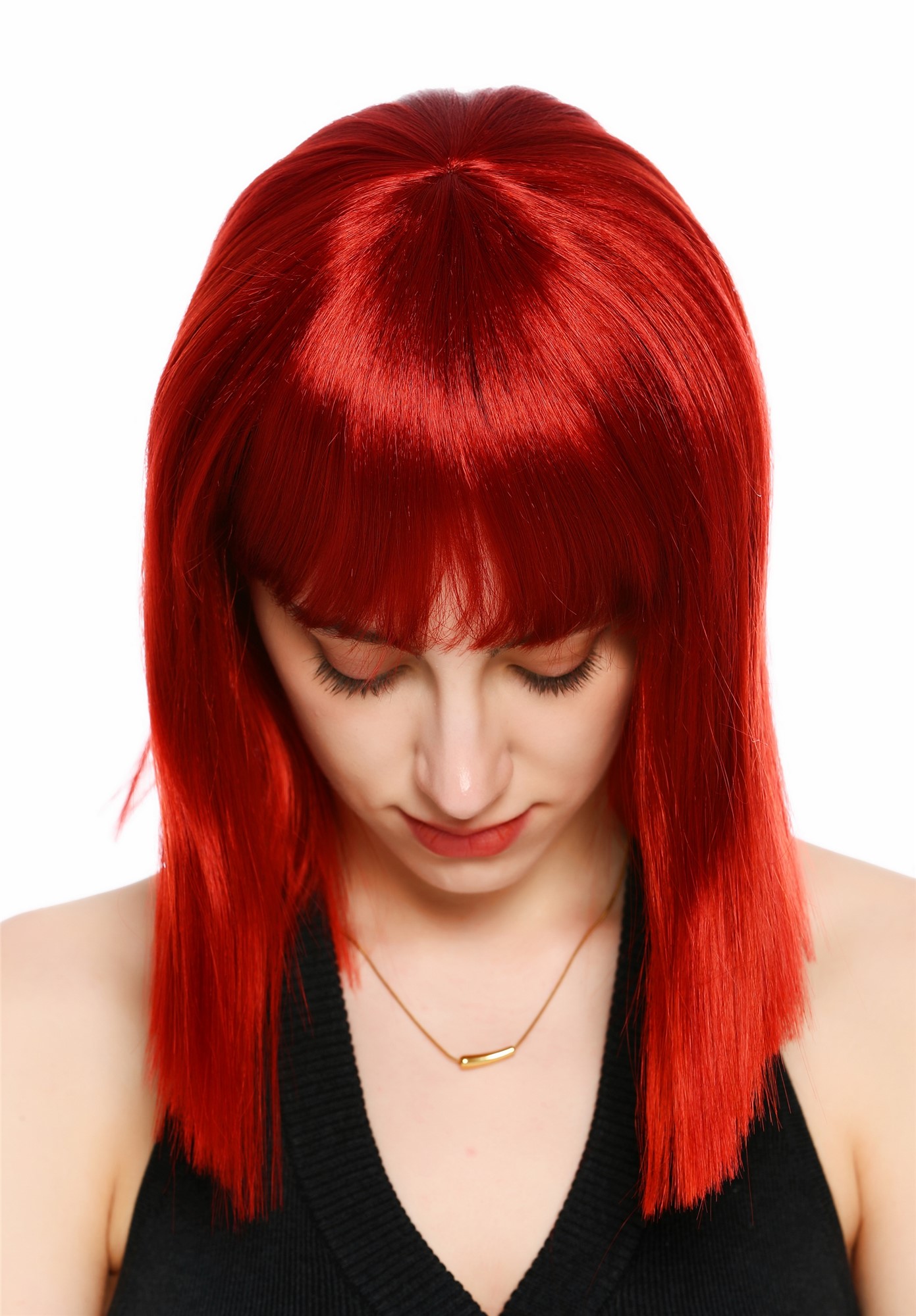 Perücke Damen Longbob glatt schulterlang Pony Clavi-Cut Rot Feuerrot VK-64-137