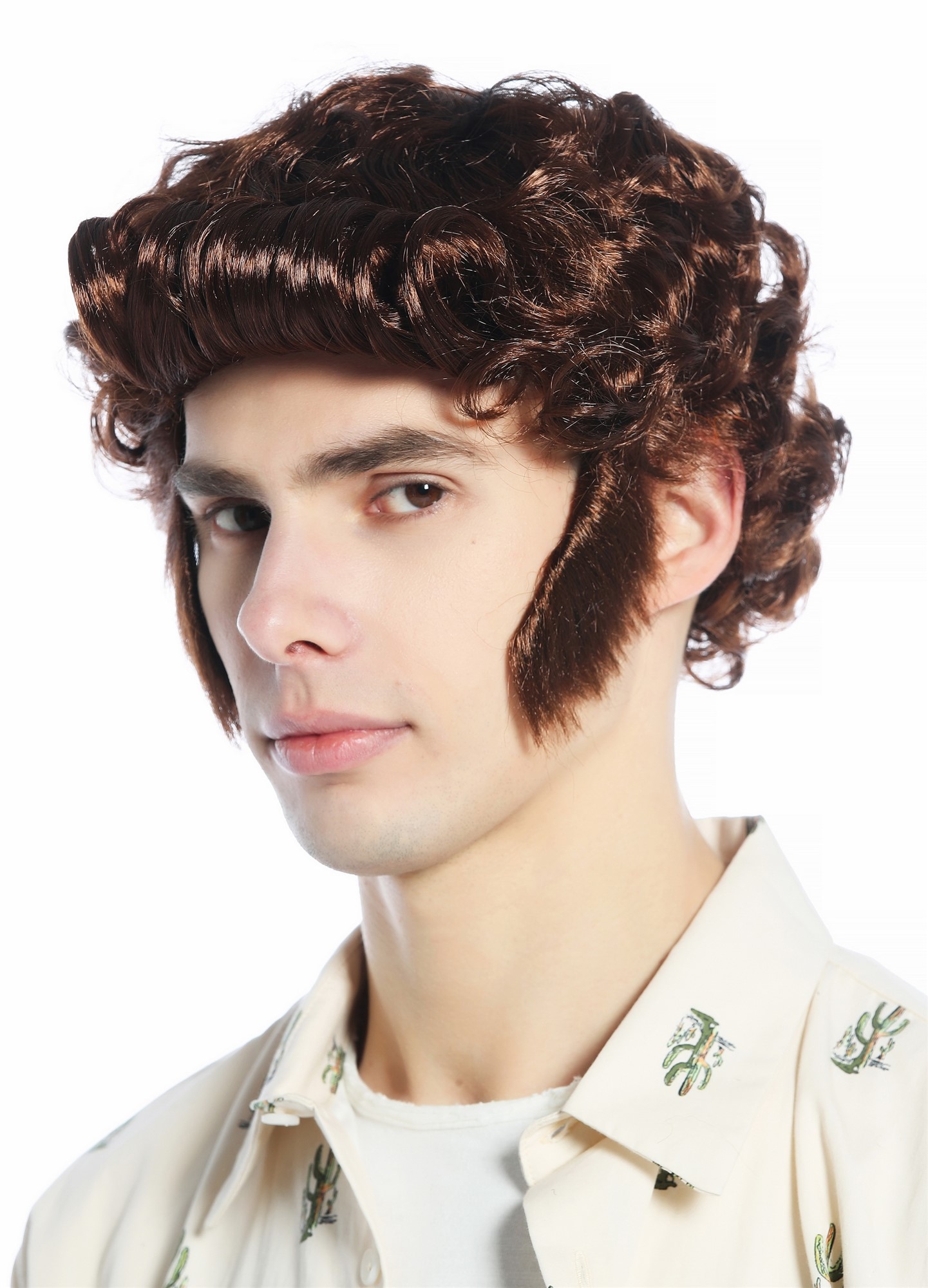 günstige Party Perücke, Perücke Herren Rockabilly Tolle wellig Koteletten50er Mahagoni Braun 24862-P33, Ansicht 2, WIG ME UP: Ihr Perücken Online Shop lockige Party Perücke Mahagoni kurze Haare für Herren