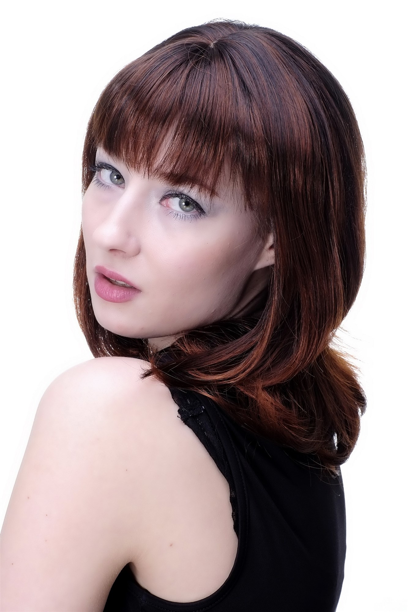 hochwertige Qualitätsperücken, Perücke schulterlange Haare brünett Schwarz-Rot-Mix 3018-2T130, Ansicht 3, WIG ME UP: Ihr Perücken Online Shop glatte Tressen-Perücke mit Kopfhaut-Imitat Schwarz-Rot-Mix schulterlange Haare für Damen