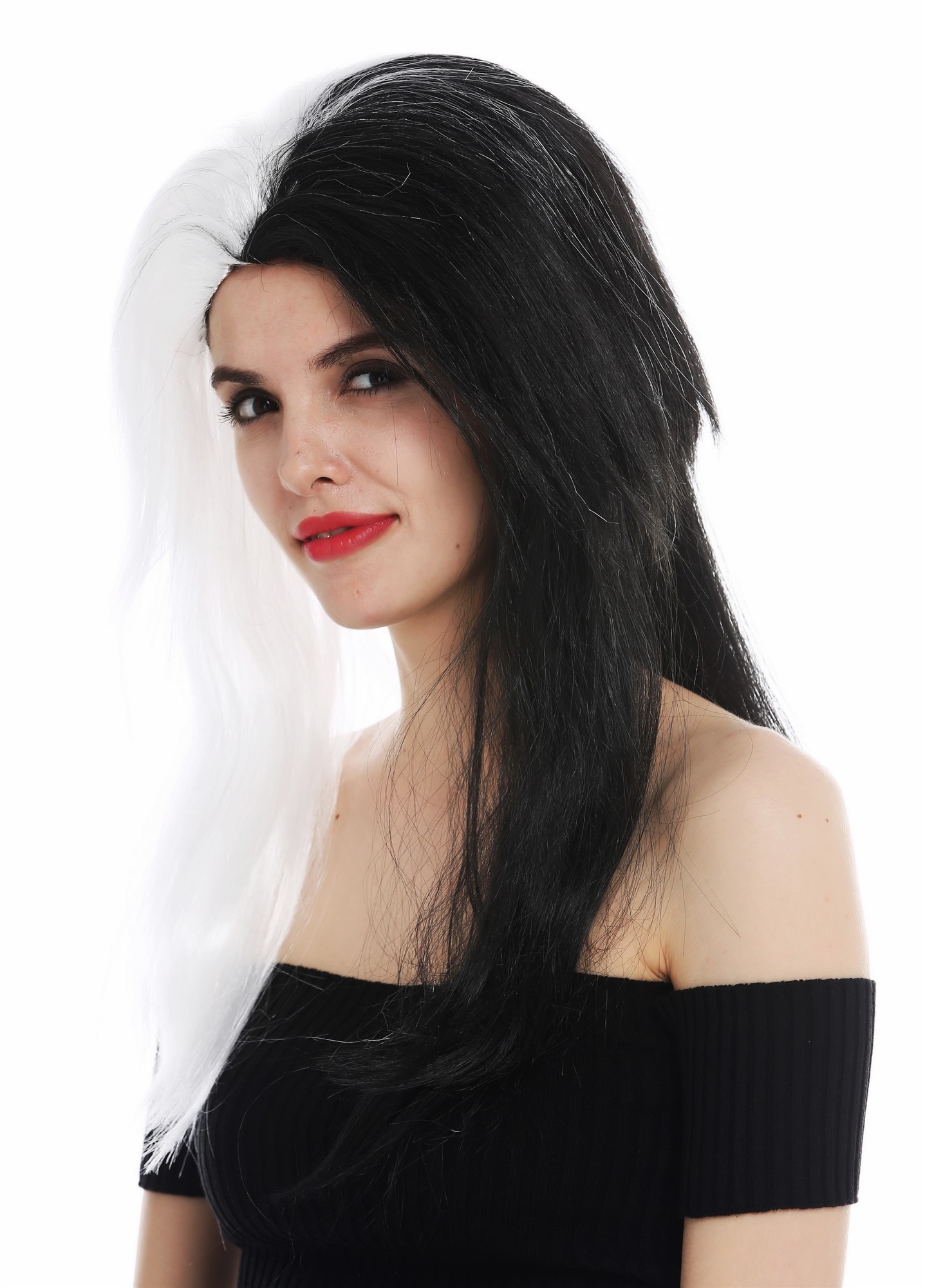 Women's wig Halloween long middle parting vamp black white half half EW-8059, view 2, WIG ME UP: Your Perücken Online Shop Party Wig, Ladies, deep black and white mix, straight, long