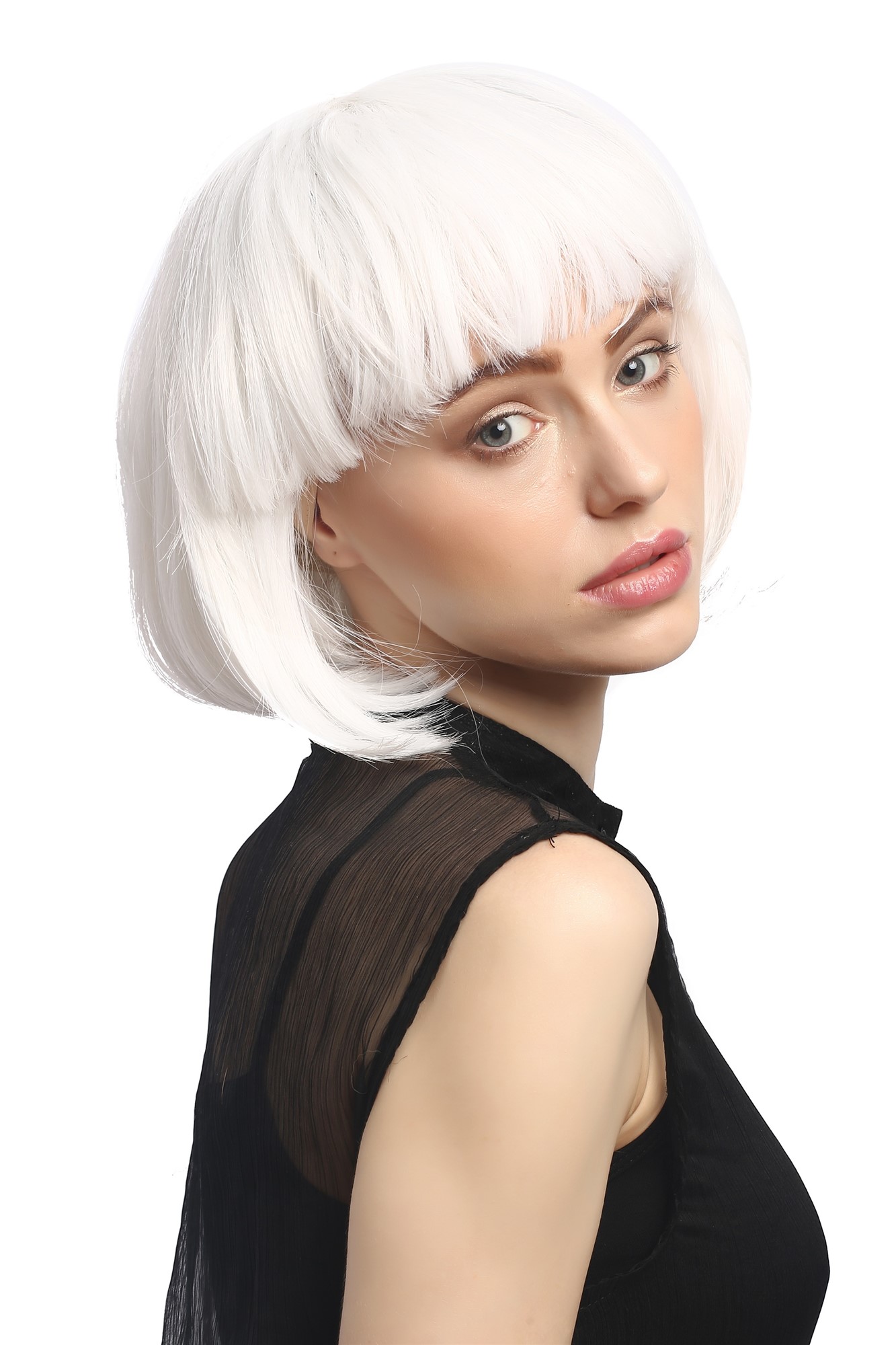 günstige Party Perücke, Sexy Party Perücke Bob Disco Go-Go Burlesque Weiß PW0114-P60, Ansicht 4, WIG ME UP: Ihr Perücken Online Shop glatte Party Perücke Weiß kurze Haare für Damen