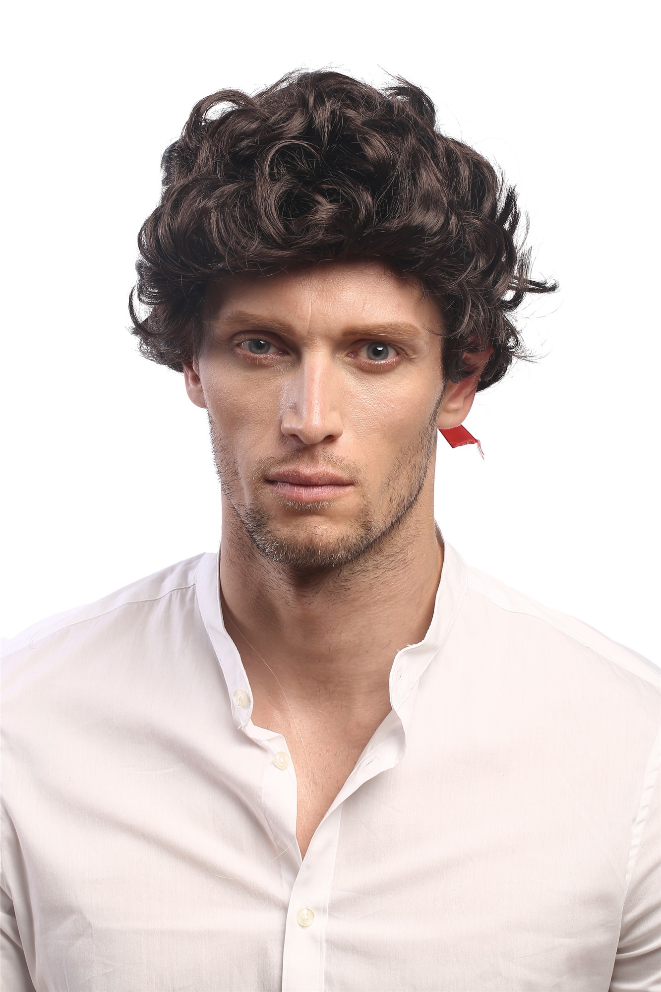Man Lady Party Wig Casanova Baroque Renaissance short with ponytail ribbon Poet Court Lord brown, view 2, WIG ME UP: Your Perücken Online Shop Party Wig, Men, Brown, curled, shoulder-length