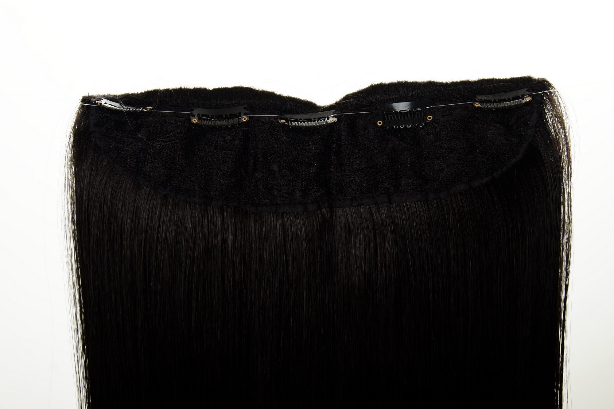 Haarteil Extension 5 Clips Dunkelbraun L30172-3, Ansicht 3, WIG ME UP: Ihr Perücken Online Shop glatte Halbperücke Dunkelbraun 60 cm lang