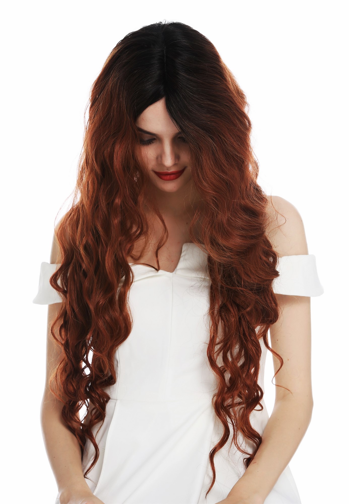 Quality Wigs, Ladies, red-black mix, wavy, very long