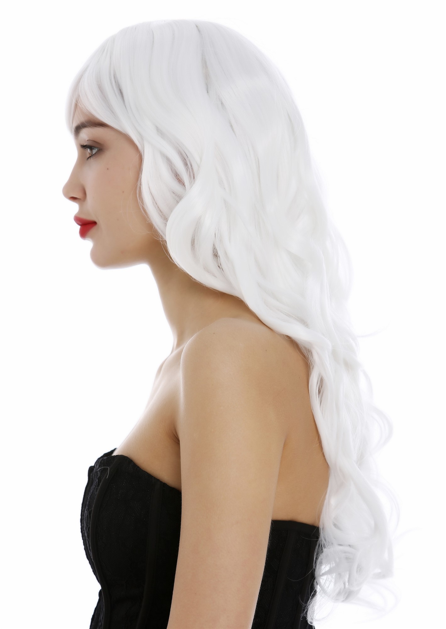 hochwertige Qualitätsperücken, Lange Damen Perücke mit großen kräftigen Locken Pony Weiß 285-1001, Ansicht 3, WIG ME UP: Ihr Perücken Online Shop lockige Tressen-Perücke mit Kopfhaut-Imitat Blütenweiß lange Haare für Damen