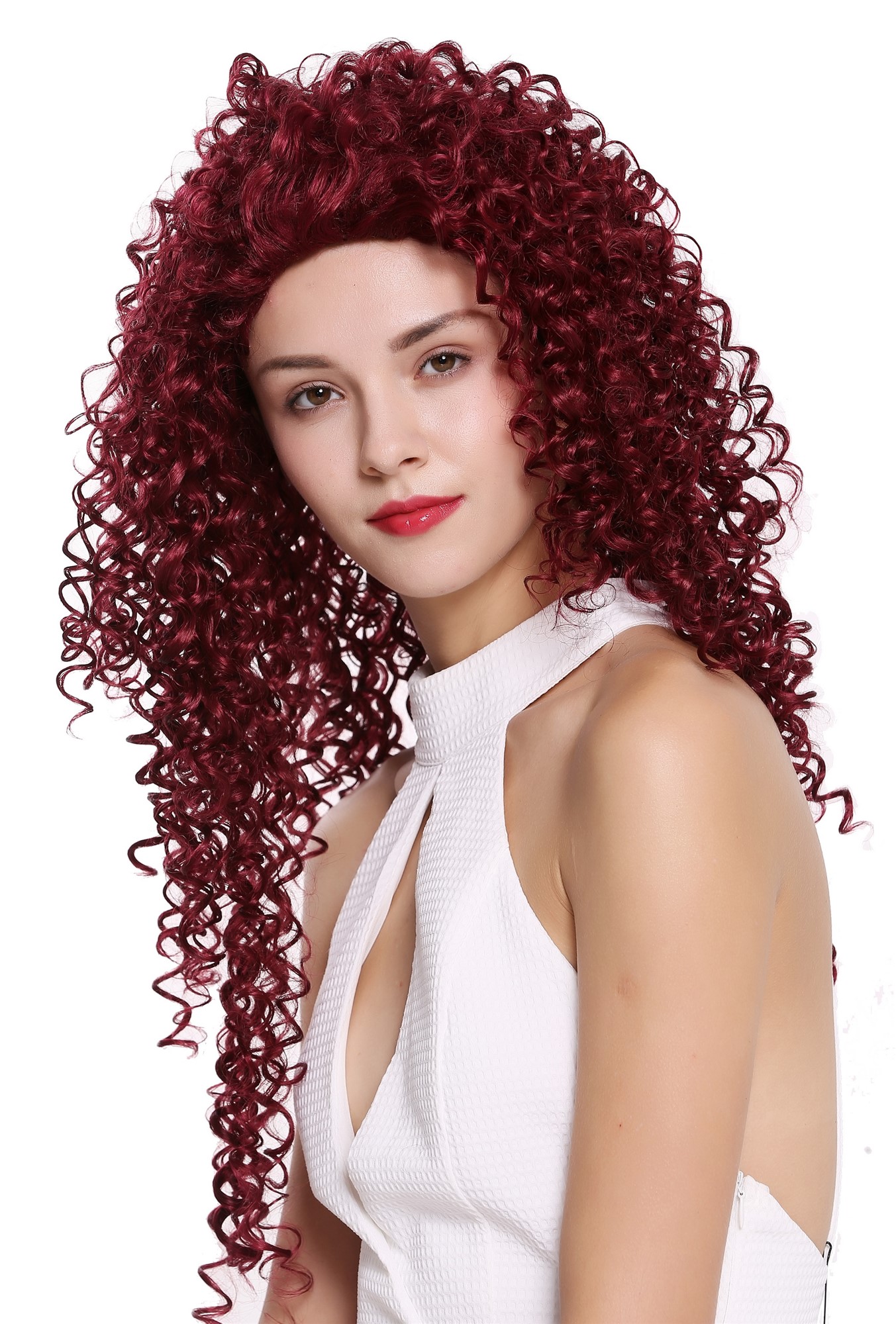 hochwertige Qualitätsperücken, Perücke Lang Locken Afro Dunkel Granat Rot DW2315-39, Ansicht 2, WIG ME UP: Ihr Perücken Online Shop lockige Tressen-Perücke Granatrot sehr lange Haare für Damen
