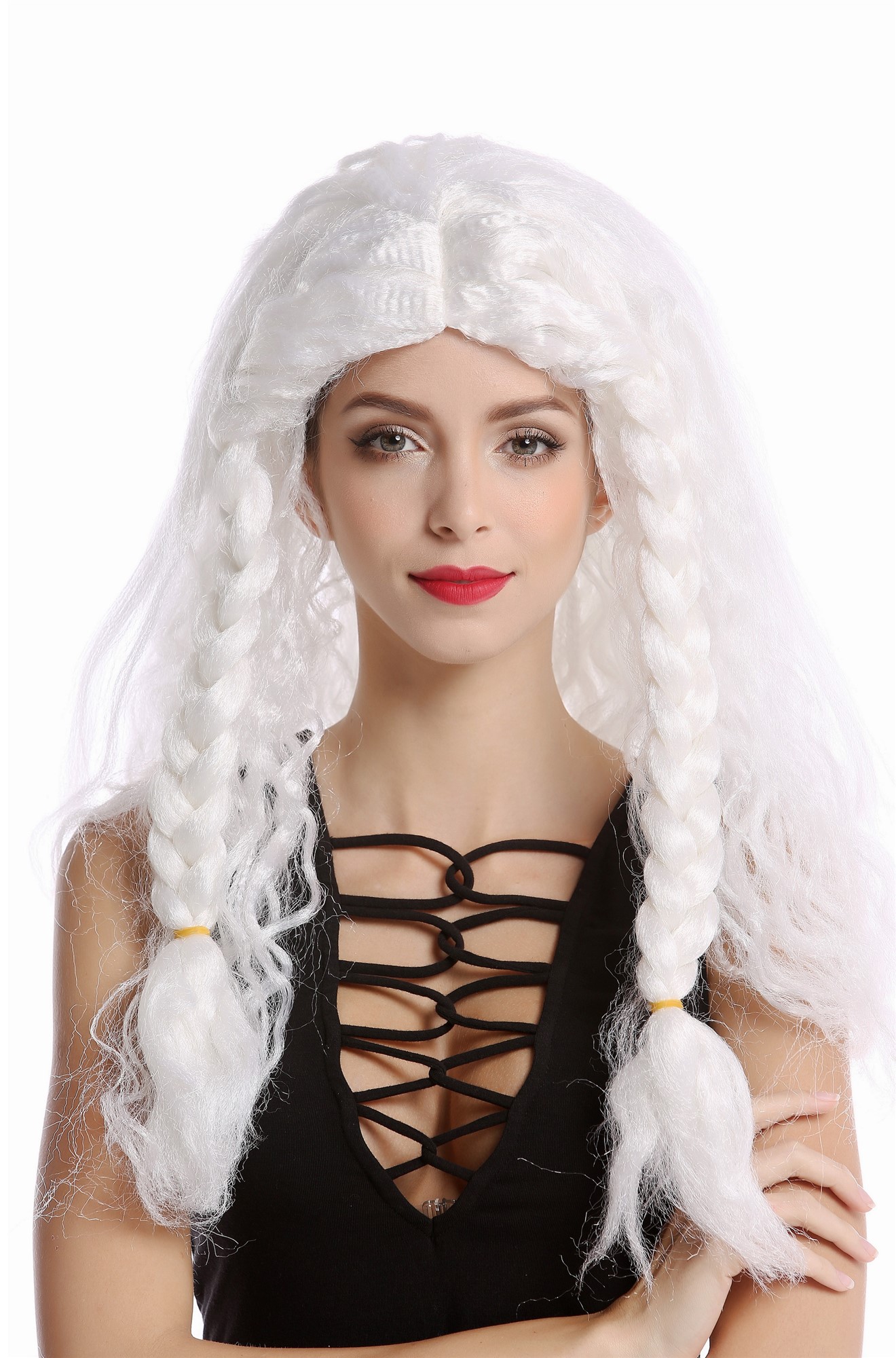 Wig Women Men long white thick braided plaits Ice Princess Snow Queen or old Viking Barbarian, view 2, WIG ME UP: Your Perücken Online Shop Party Wig, Unisex, White,Blond, Braided, long