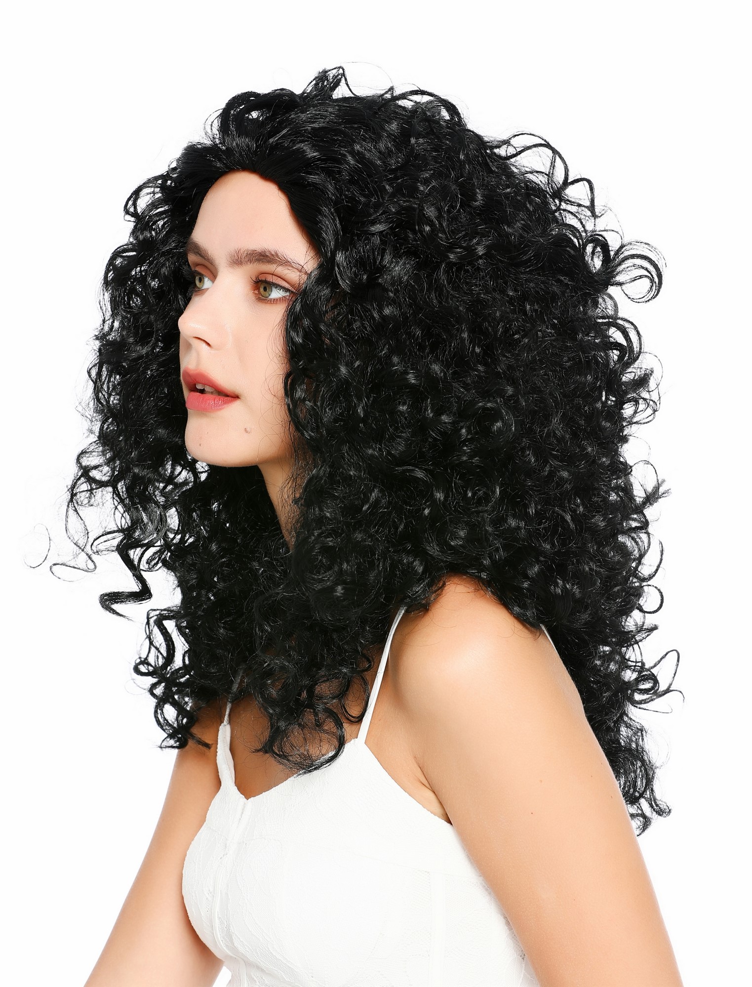 lockige Party-Perücke Tiefschwarz 55 cm lange Perücke für Damen