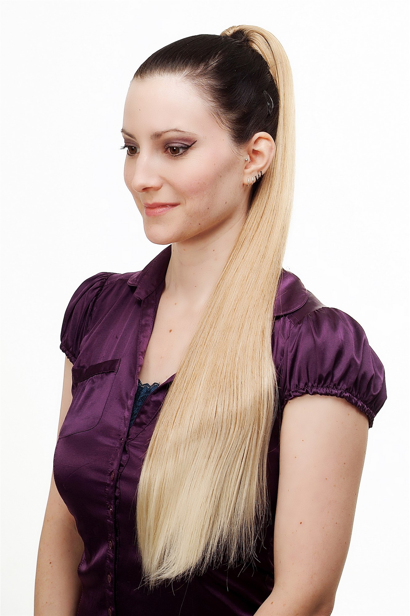 hochwertiges Haarteil Zopf mit Butterfly-Clip sehr lang glatt Erdbeer-Lichtblond T113-27T88, Ansicht 3, WIG ME UP: Ihr Perücken Online Shop glattes Zopf-Haarteil Blond-Mix 70 cm lang