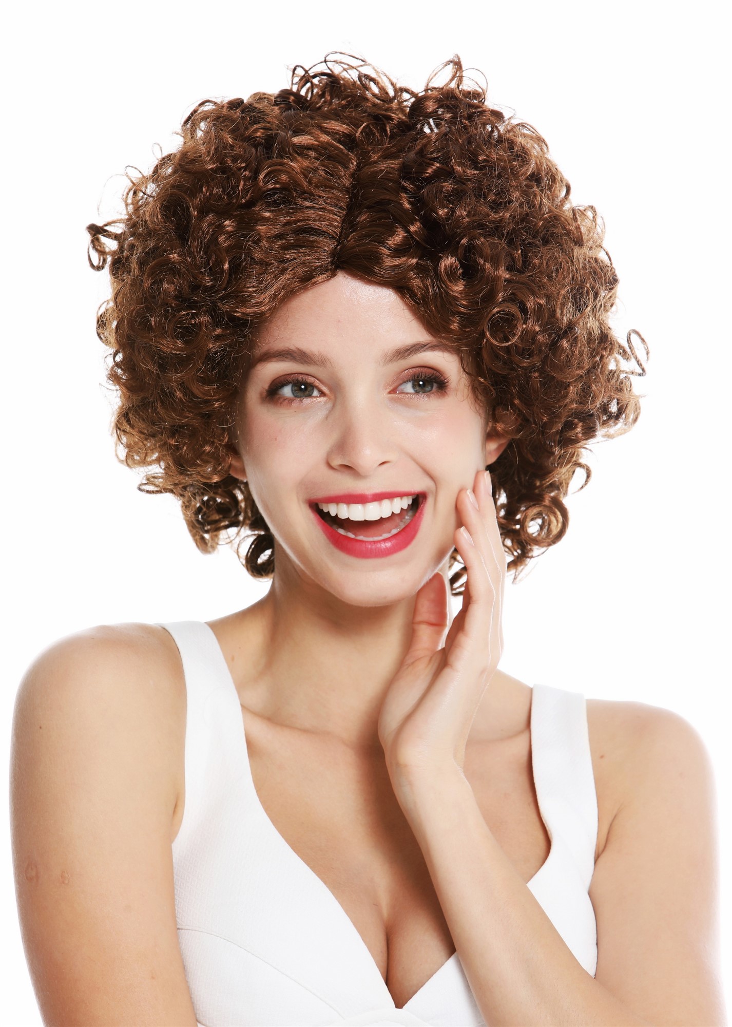 Women's party wig carnival funky 60's 70's funk afro middle parting brown DH1101, view 2, WIG ME UP: Your Perücken Online Shop Party Wig, Ladies, medium brown, curled, short