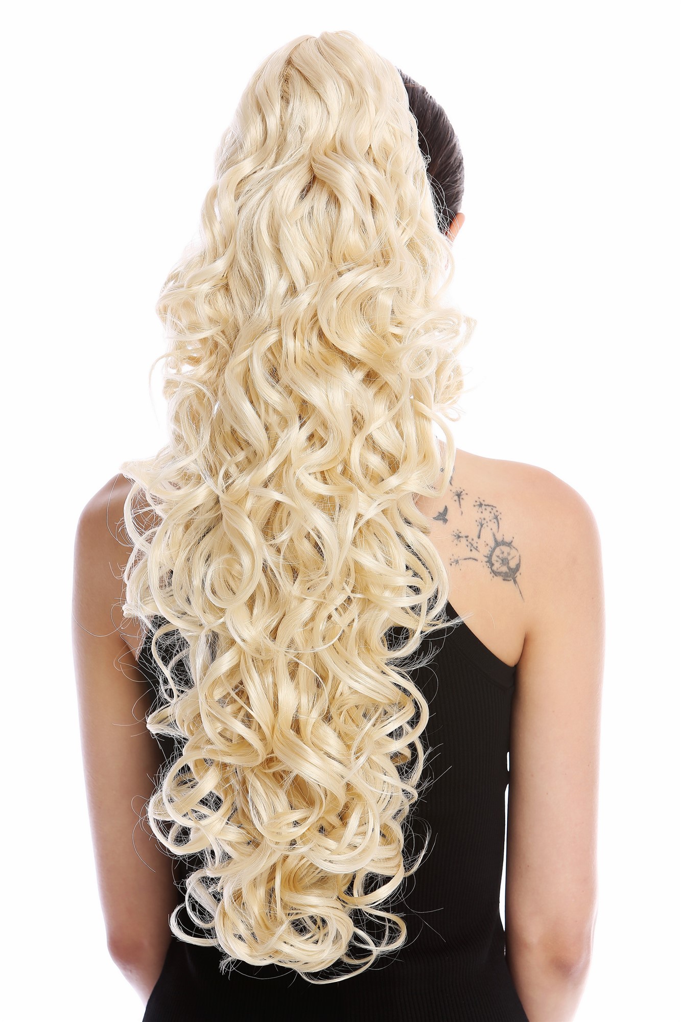 Ponytails, platinum blonde, curled, long