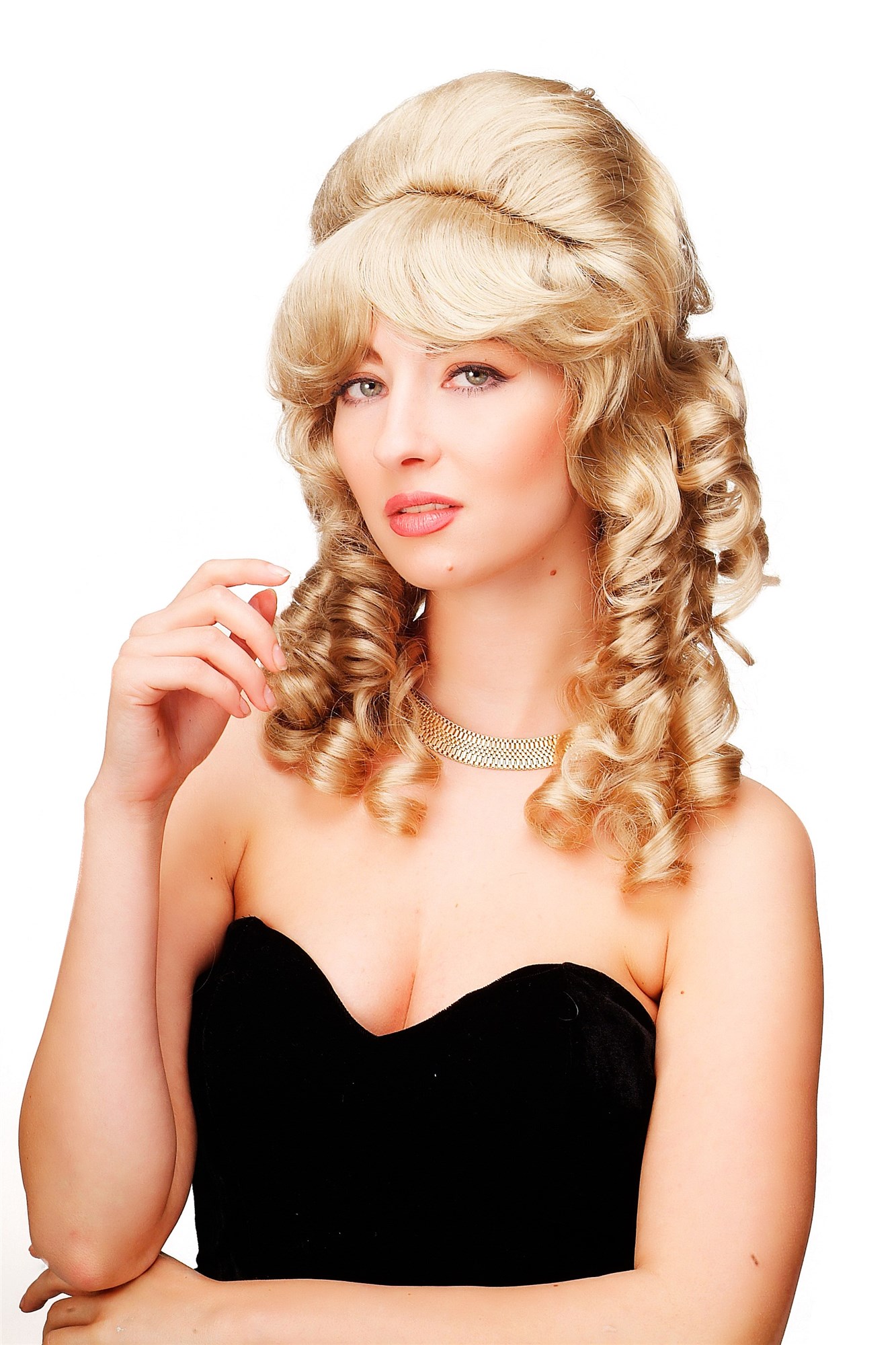 156-D-24 Historic Lady  Wig blond Baroque Victorian Colonal Era Beehive ringlets curled, front view, WIG ME UP: Your Perücken Online Shop Quality Wigs, Ladies, light ash blonde, curled, long