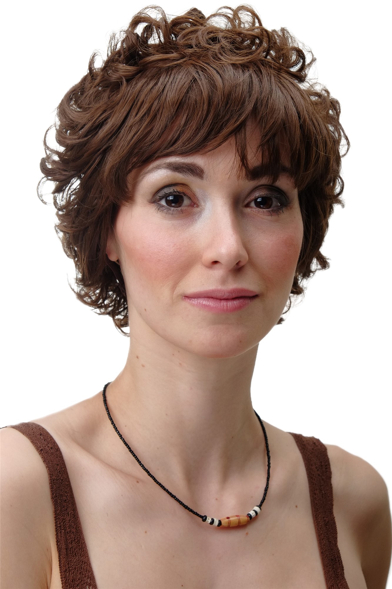 Lady women wig romantic curls curled short bangs brown DHL149214, front view, WIG ME UP: Your Perücken Online Shop Quality Wigs, Ladies, medium ash brown, curled, short