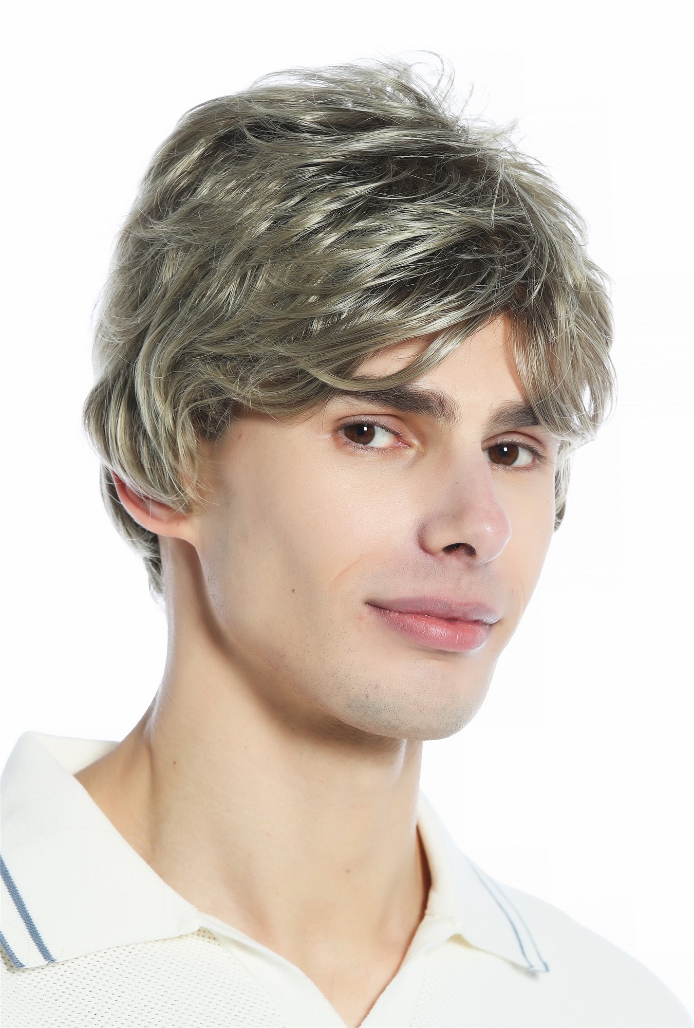 hochwertige Qualitätsperücken, Perücke kurz gescheitelt wellig Braun Blond gesträhnt DW94A-18T22, Ansicht 2, WIG ME UP: Ihr Perücken Online Shop wellige Tressen-Perücke Blond-Braun-Mix kurze Haare für Unisex