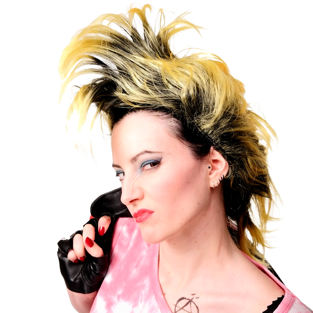 Gelb Schwarze Punk Perücke mit einem Irokesenschnitt
