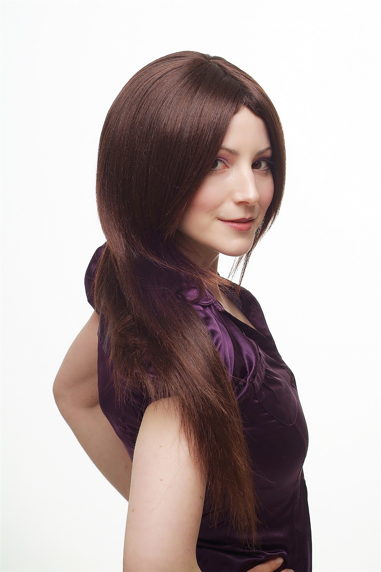 hochwertige Qualitätsperücken, Perücke lang glatt voluminös toupiert H9382-2T33, Ansicht 5, WIG ME UP: Ihr Perücken Online Shop glatte Tressen-Perücke mit Kopfhaut-Imitat Braun sehr lange Haare für Damen