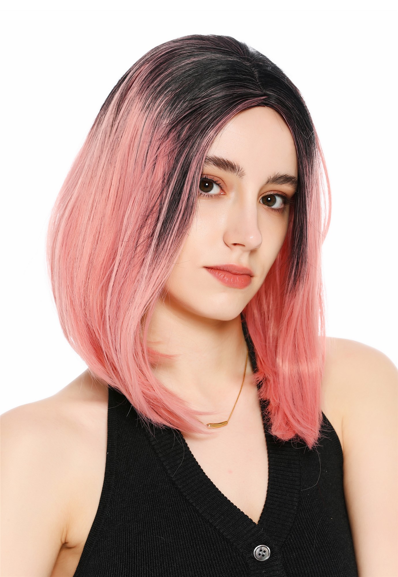 Perücke Damen Mittelscheitel schulterlang glatt Ombre Schwarz Rosa Pink GFW3977-1TT2312