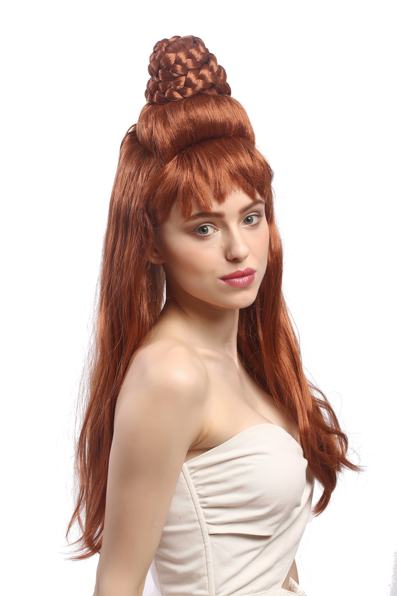 günstige Party Perücke, Perücke 60er Beehive Dutt Turmfrisur Braun 91207-ZA130B, Vorderansicht, WIG ME UP: Ihr Perücken Online Shop geflochtene Party Perücke Braun lange Haare für Damen