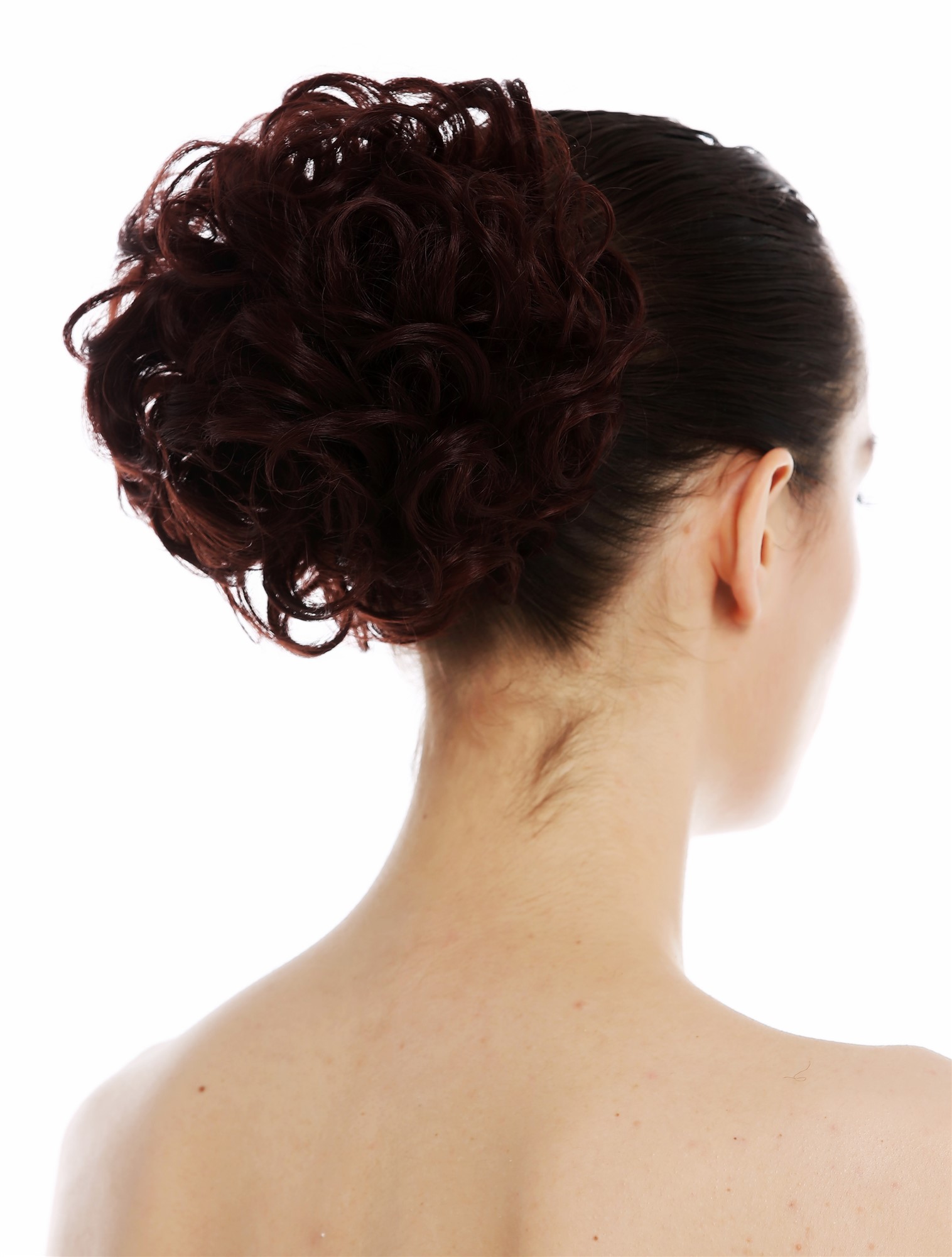 Haarteil Haarnest Haarrose voluminös lockig Rotbraun TYP-260-33, Vorderansicht, WIG ME UP: Ihr Perücken Online Shop lockiger Dutt Haarteil Mahagonibraun