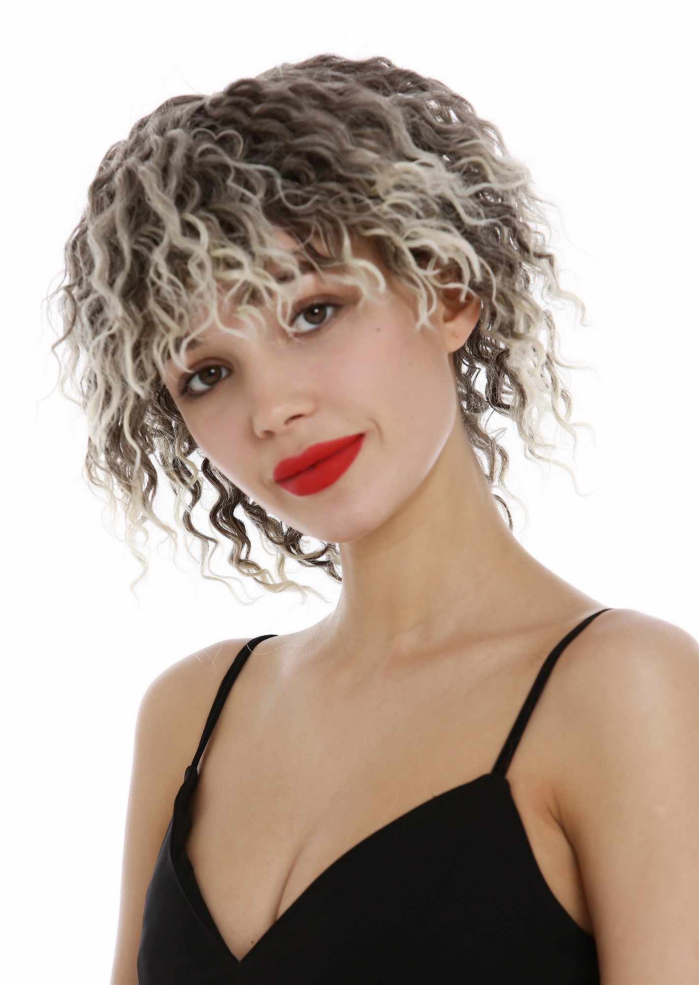 hochwertige Qualitätsperücken, Perücke kurz wild gelockt Krepplocken Braun Blond Highlights YZF-4127-6T88, Ansicht 2, WIG ME UP: Ihr Perücken Online Shop lockige Tressen-Perücke Blond-Braun-Mix kurze Haare für Damen