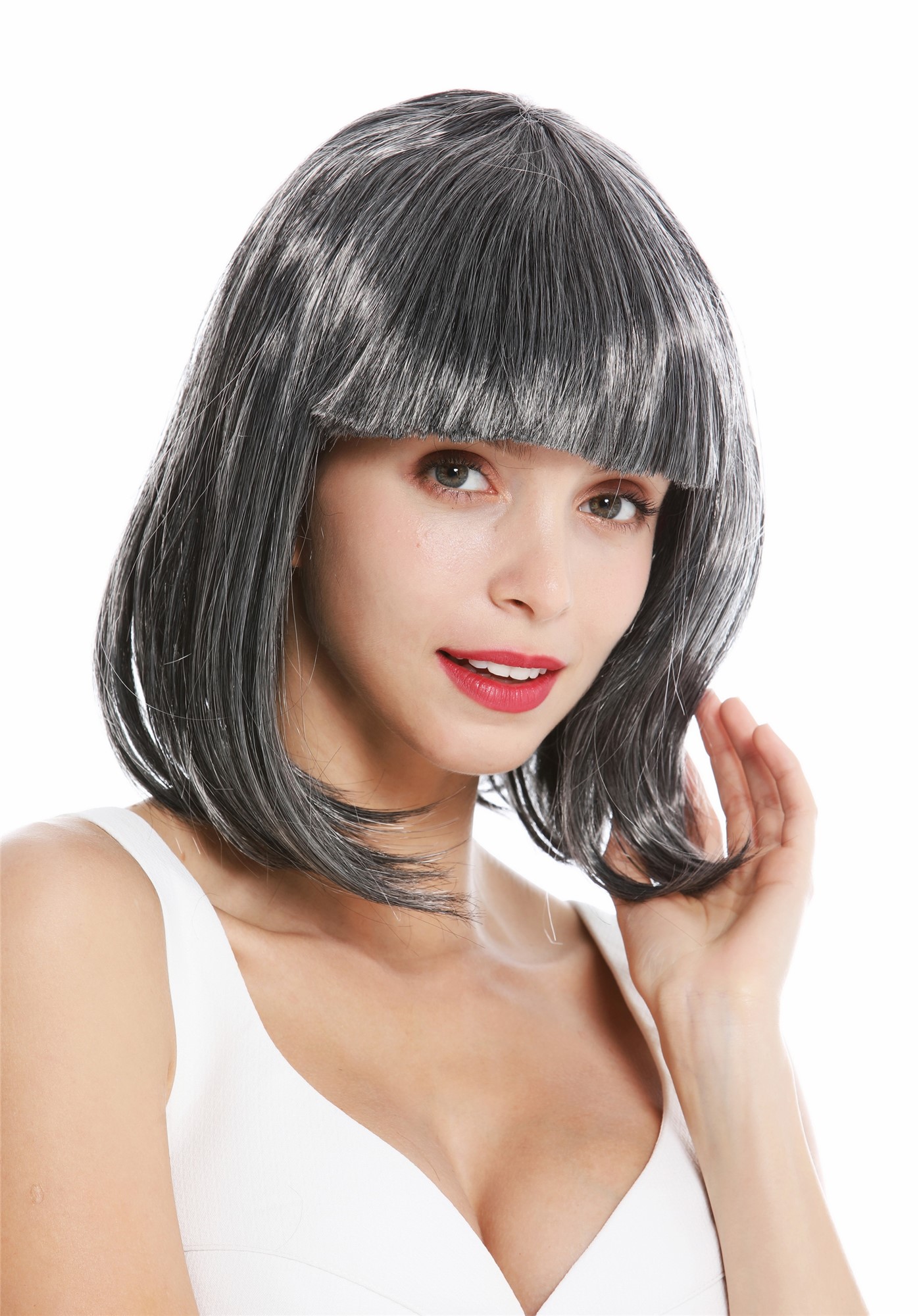 günstige Party Perücke, Perücke Bob-Frisur Longbob glatt Pony Schwarz Grau Mix 0073-3-ZA103-ZA68A, Ansicht 2, WIG ME UP: Ihr Perücken Online Shop glatte Party Perücke Schwarz-Grau-Mix kurze Haare für Damen