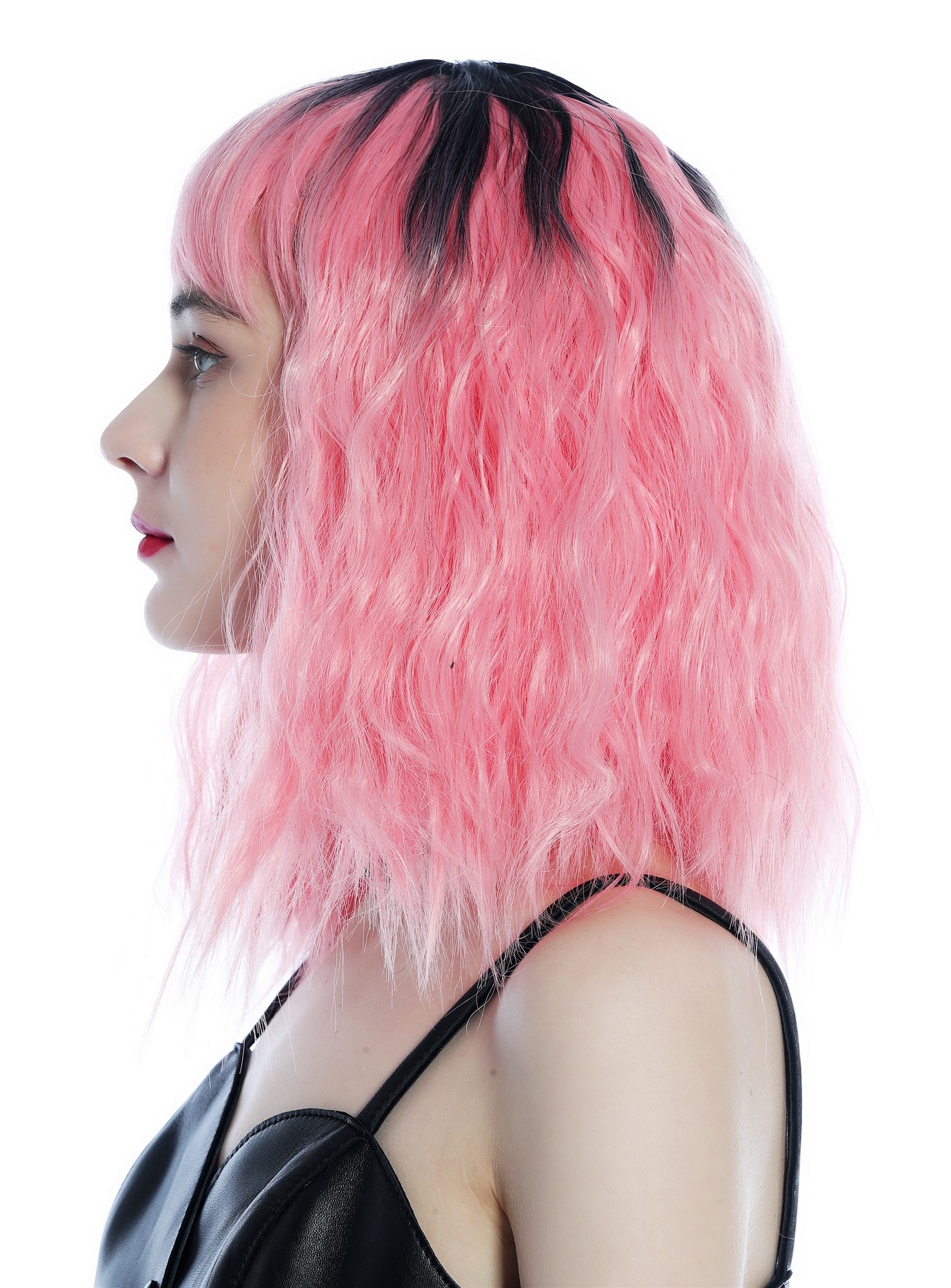 Women's Wig shoulder-length wavy frizzy kinks fringe ombre black pink ZM-1002, view 2, WIG ME UP: Your Perücken Online Shop Quality Wigs, Ladies, black-pink gradient, wavy, shoulder-length