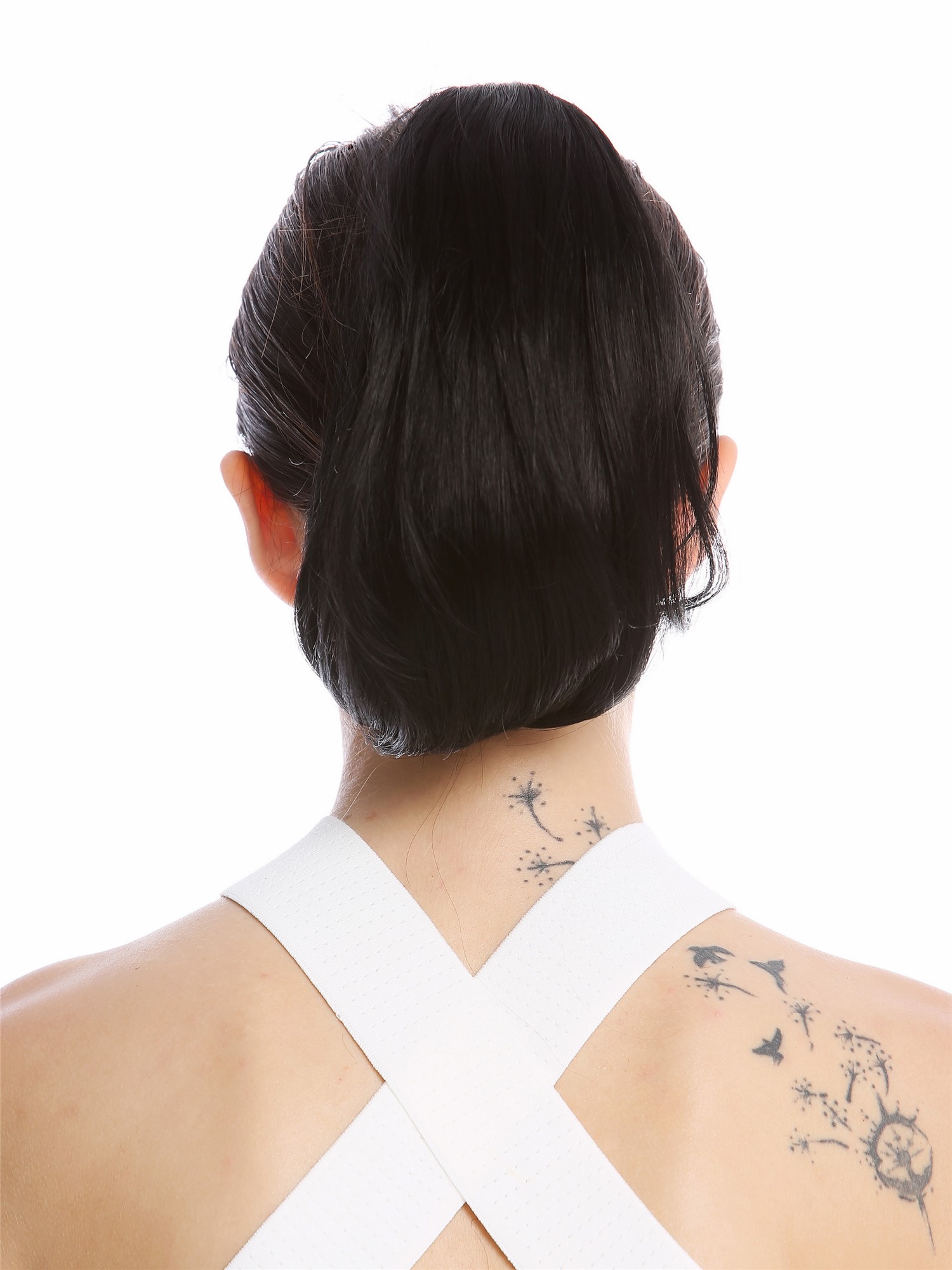 Ponytail Hairpiece Extensions short straight smooth but voluminous black 10" 622, front view, WIG ME UP: Your Perücken Online Shop Ponytails, Black, wavy, short