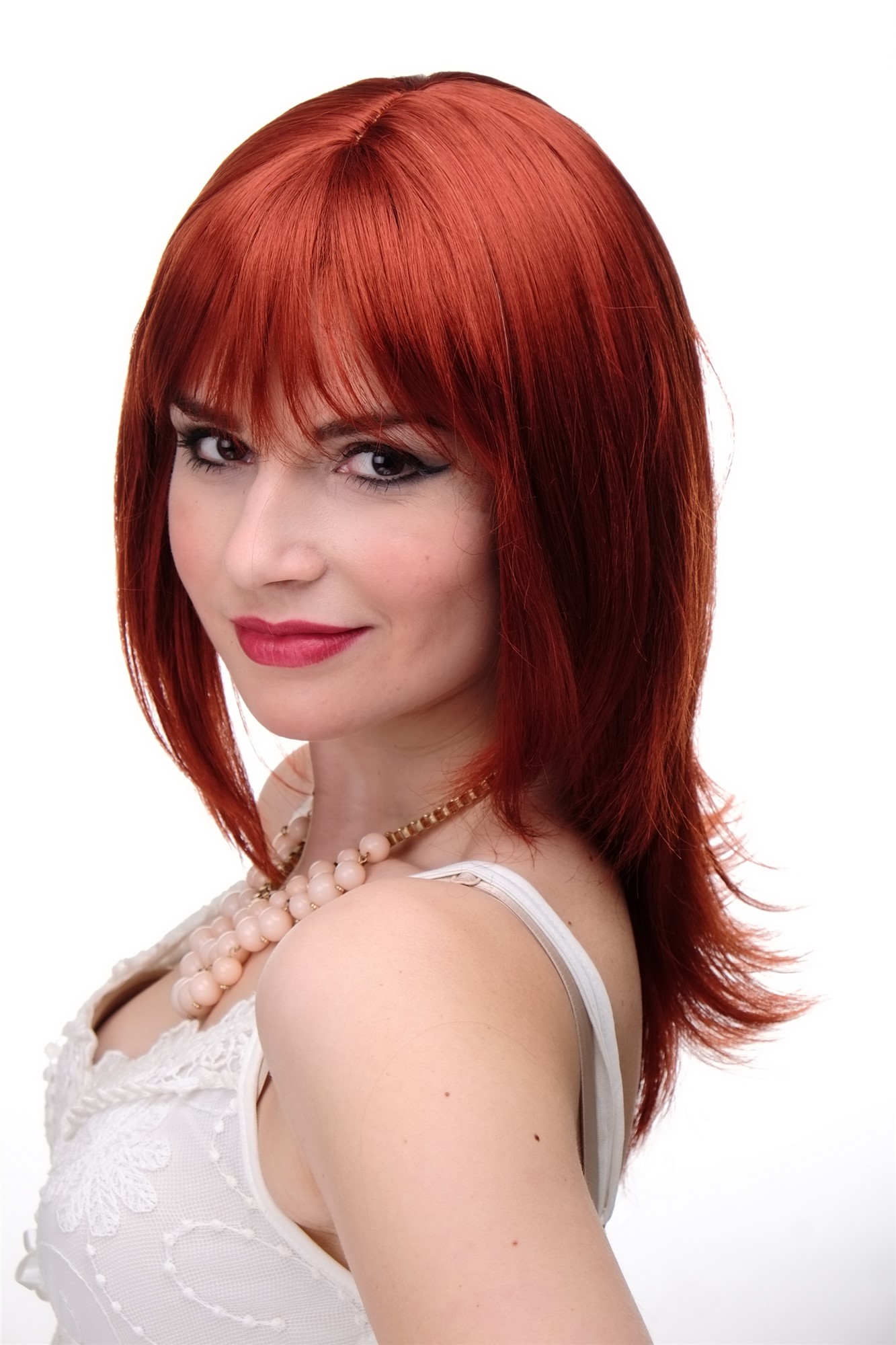Lady wig medium length long fringe parted to side straight layered dark red 3003, view 2, WIG ME UP: Your Perücken Online Shop Quality Wigs, Ladies, dark copper red, straight, long