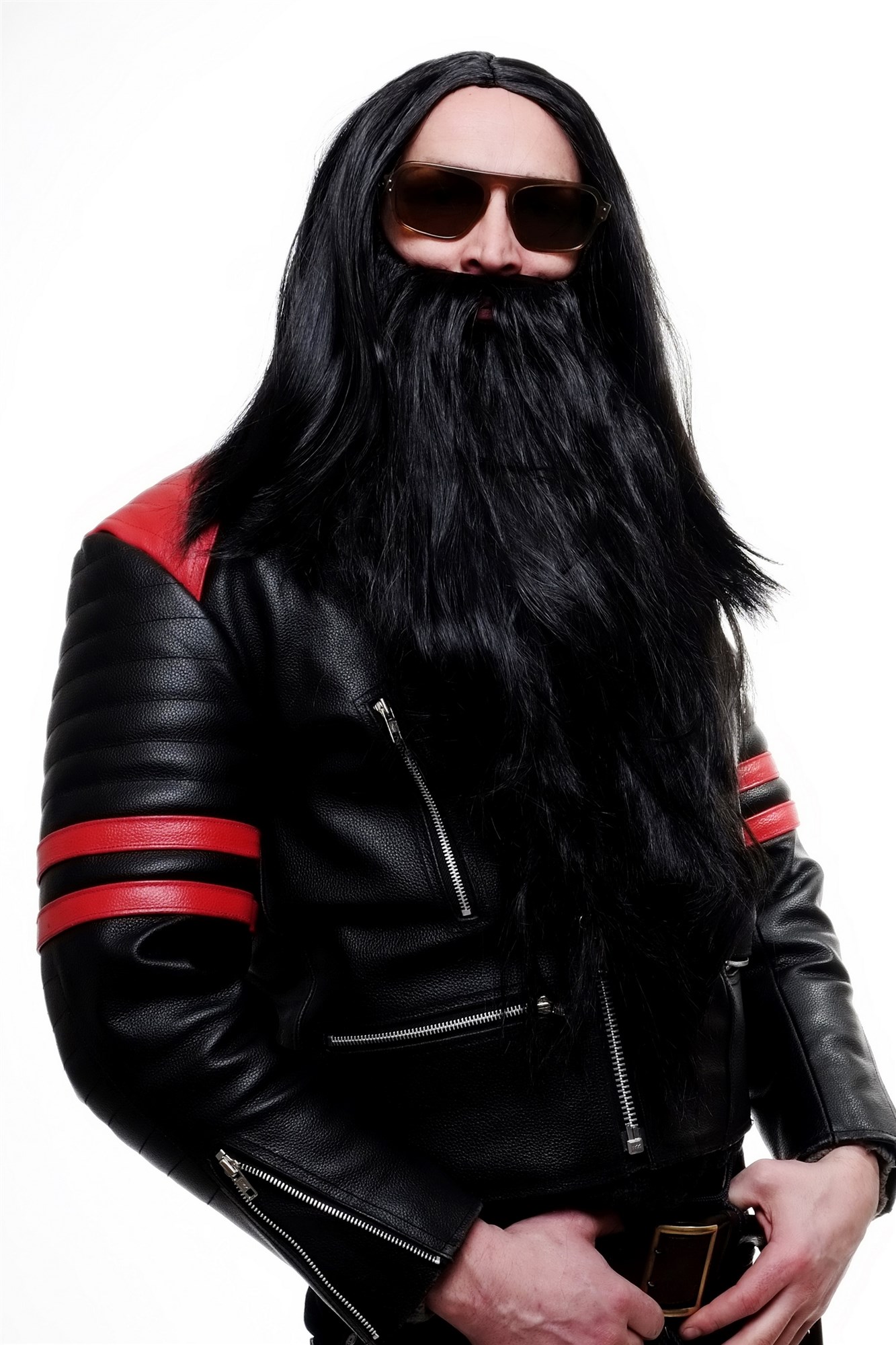 Party/Fancy Dress/Halloween LONG Beard & WIG set Black Wizard Biker Teuton Hun, view 4, WIG ME UP: Your Perücken Online Shop Party Wig, Men, Black, straight, long